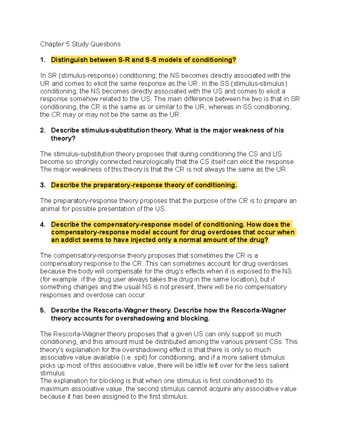 PSYC 282 Chapter 5 Study Questions - Chapter 5 Study Questions 1 ...