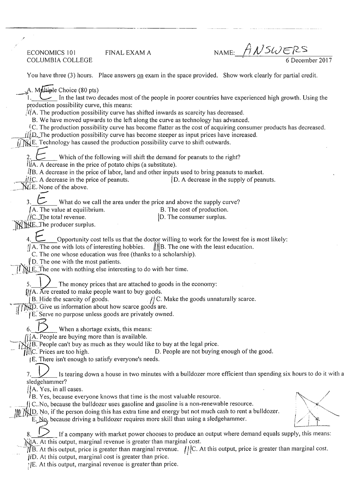 Practice Final Exam B - FINAL EXAM A 6 December' You Have Three (3 ...