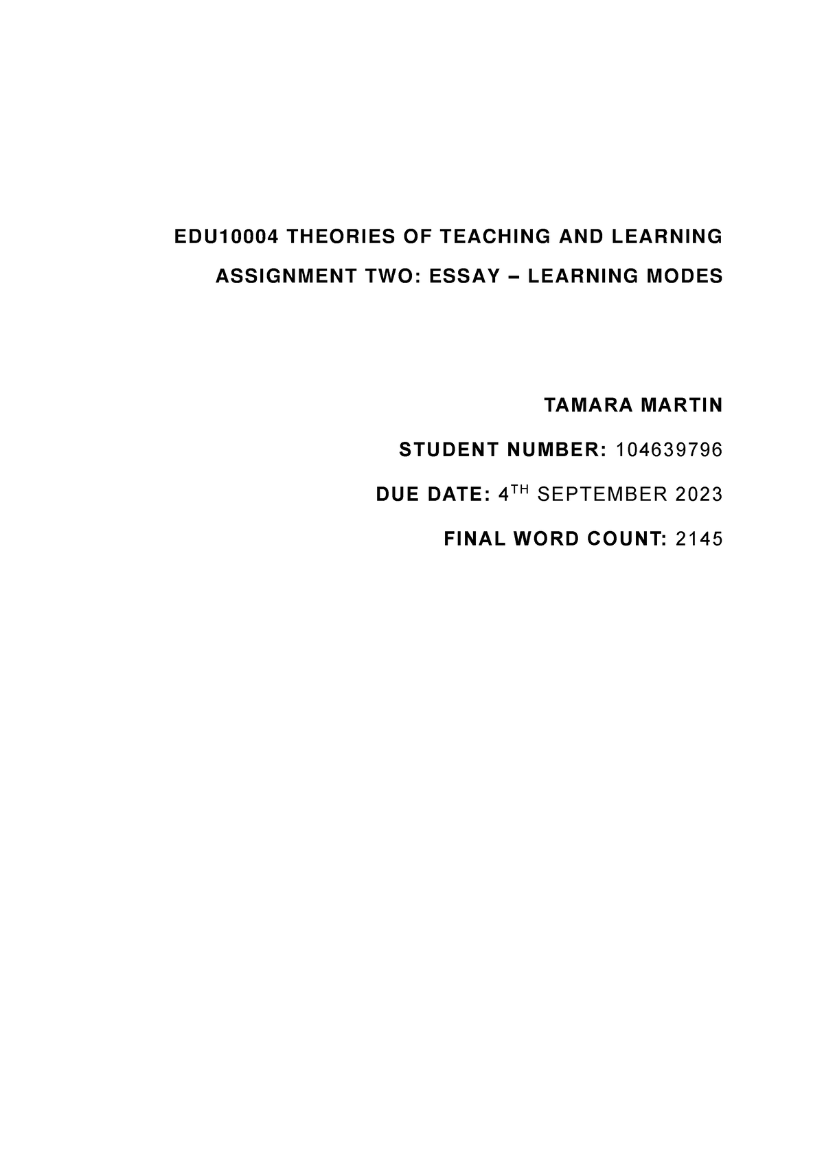 edu10004 theories of teaching and learning assignment 3 case study