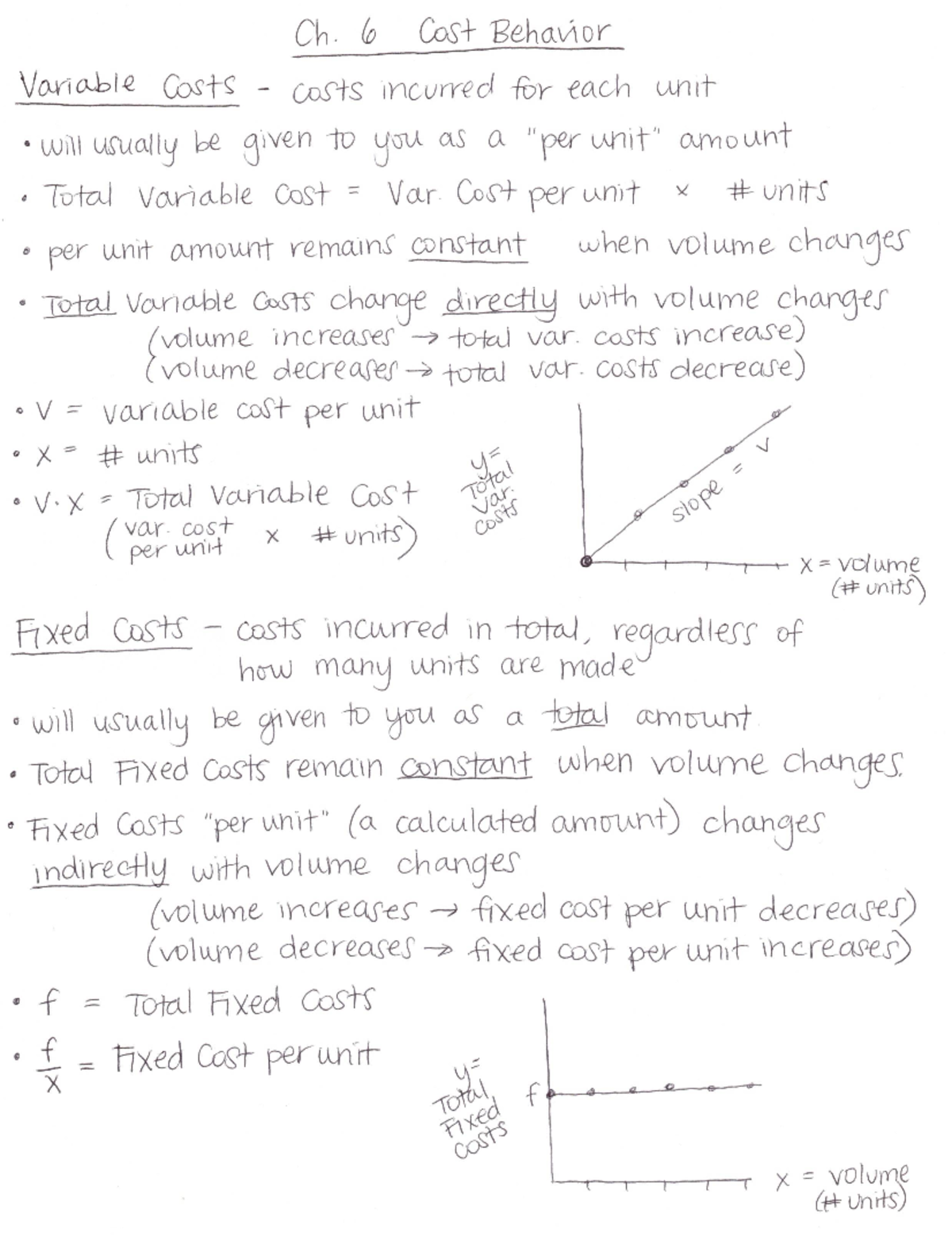 Ch. 6 - Instructor Notes - Ch. 6 Cost Behavior Variable Costs costs ...