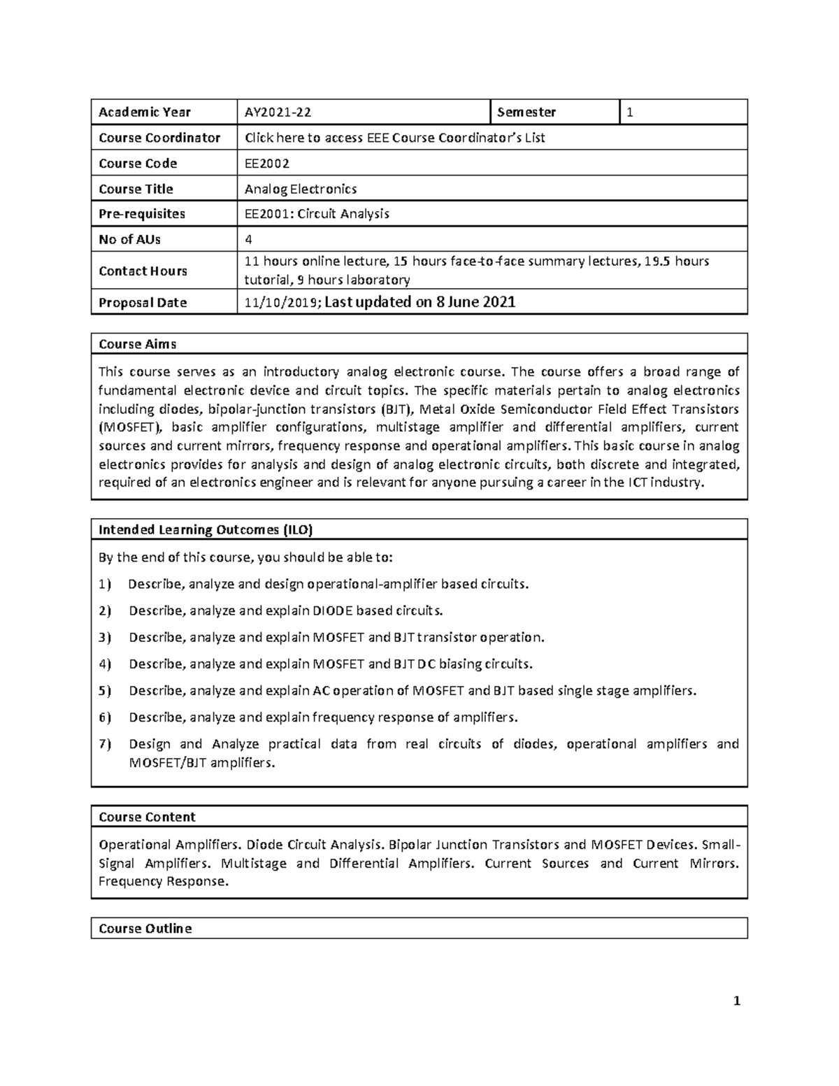 EE2002 analog electronics syllabus outline and guide - Academic Year ...