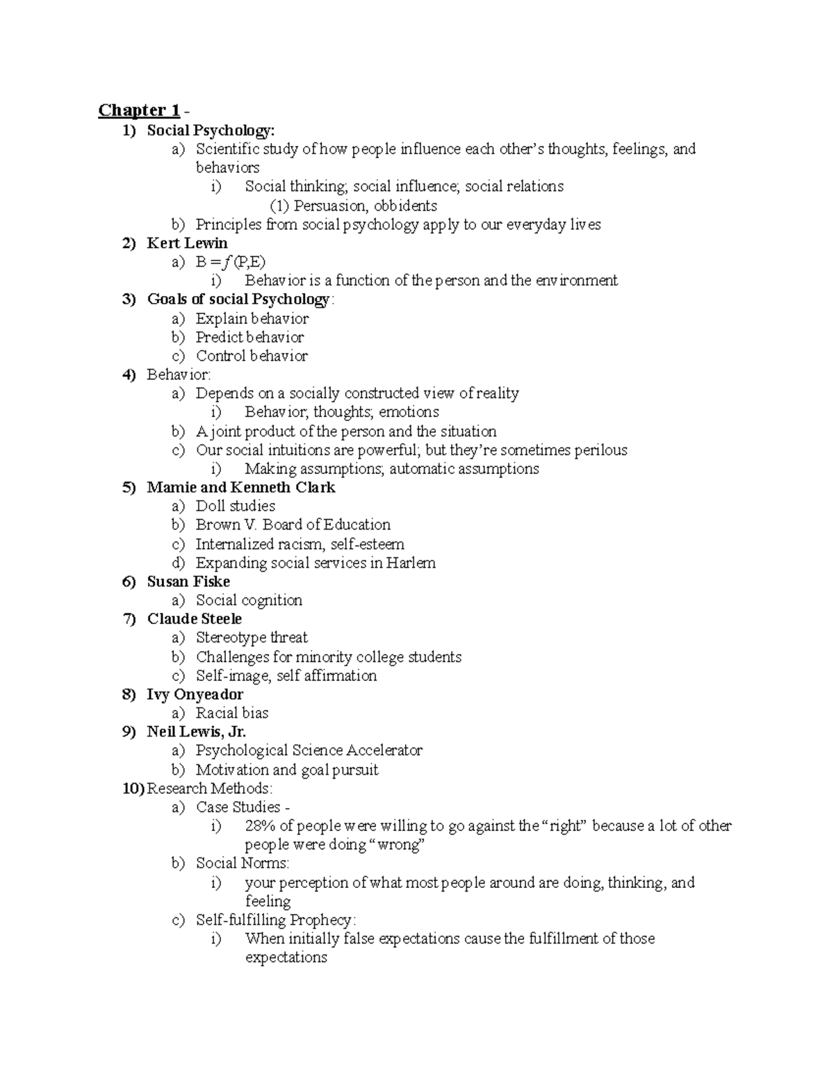 Social Psychology-Notes - Chapter 1 - 1) Social Psychology: a ...