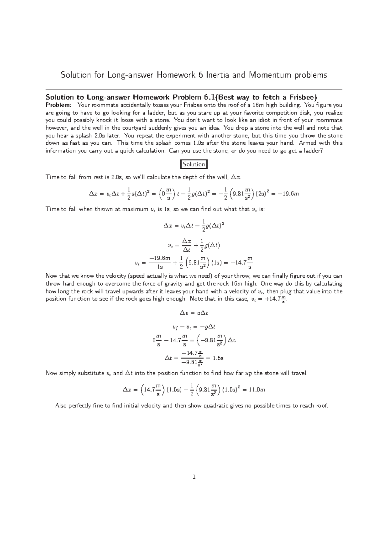 Hw6 Inertia And Momentum Studocu