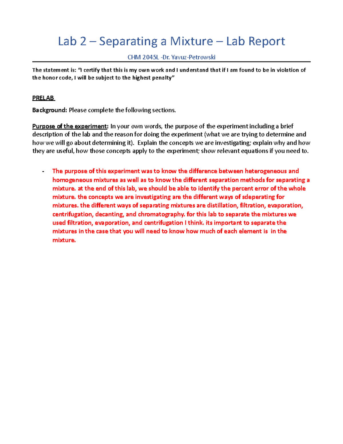 Lab 2-Separating A Mixture - Lab 2 – Separating A Mixture – Lab Report ...