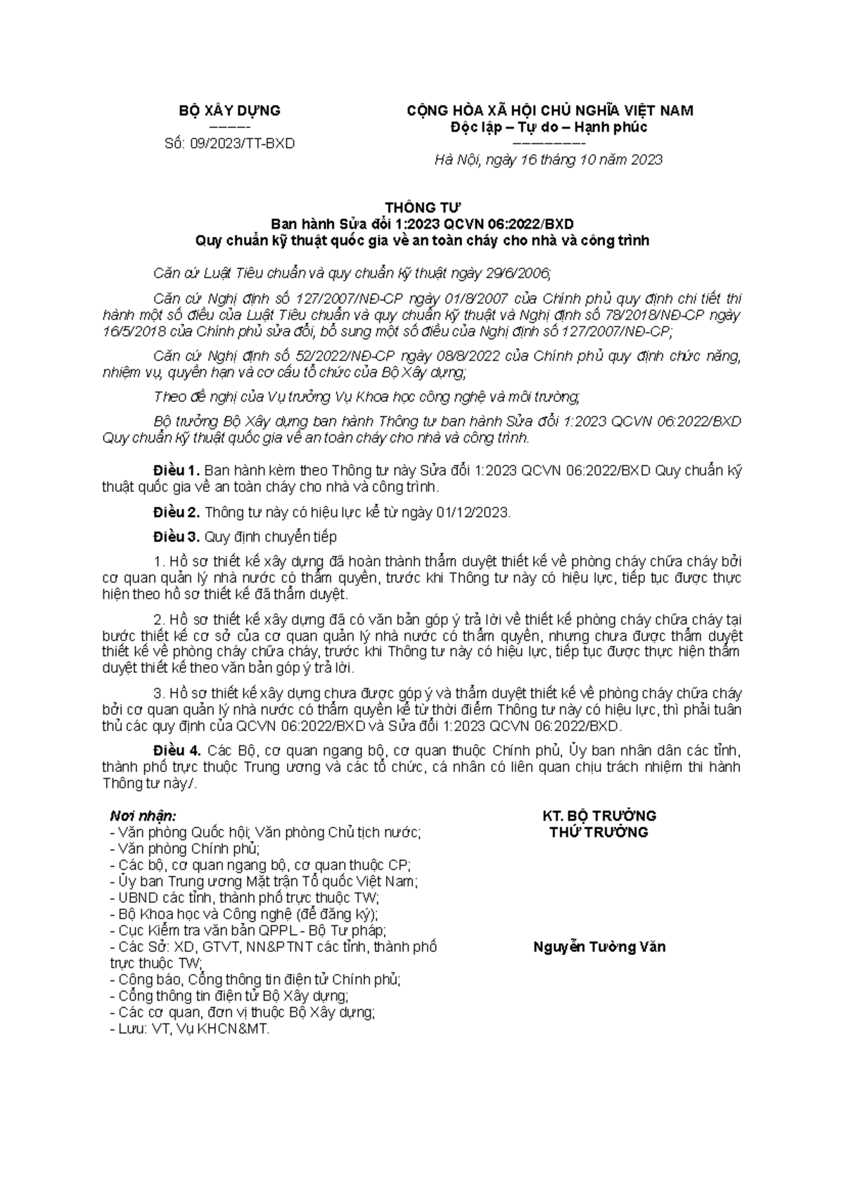 Circular 09 2023 tt bxd 12023 qcvn 062022 bxd fire safety of buildings ...