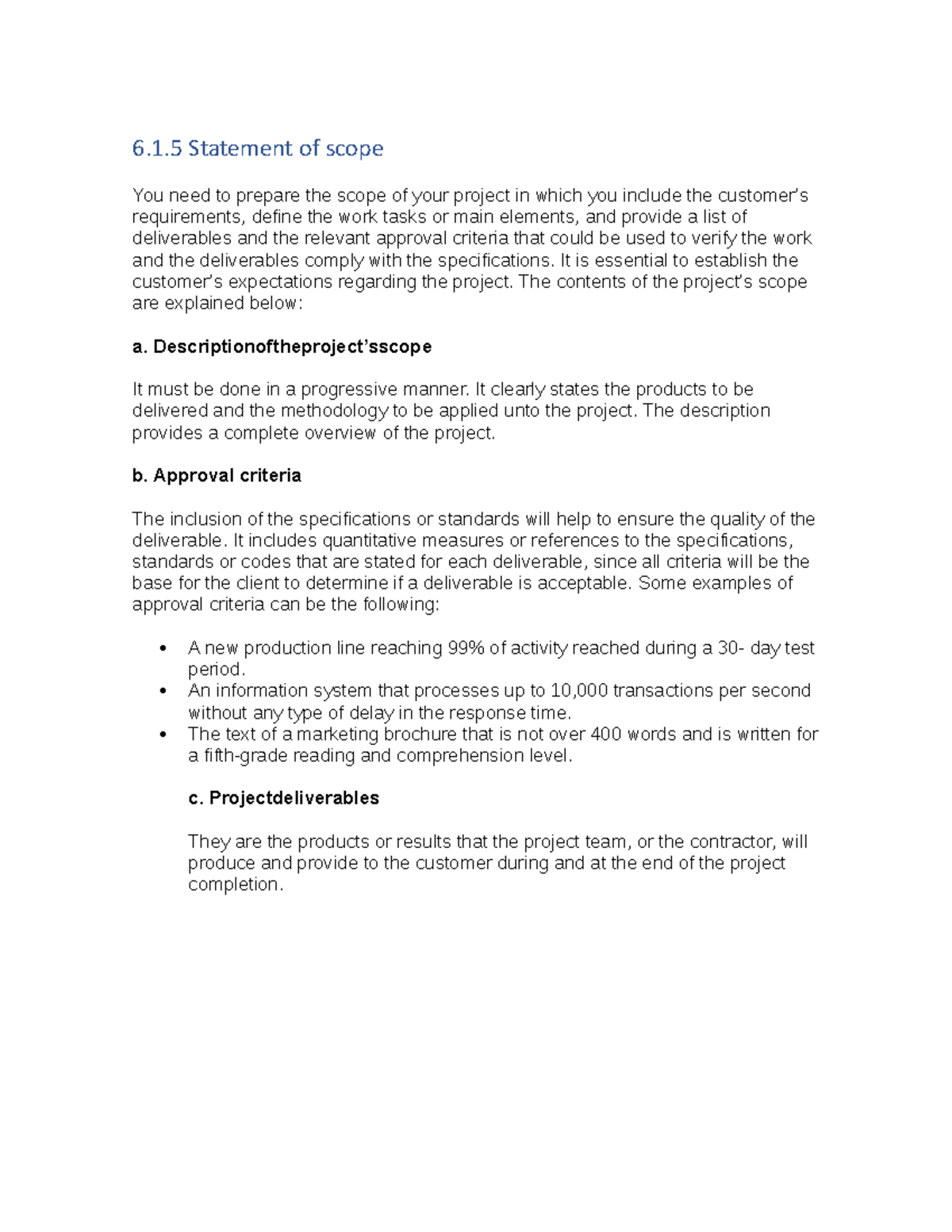 P6 Of Final Project - 6.1 Statement of scope You need to prepare the ...