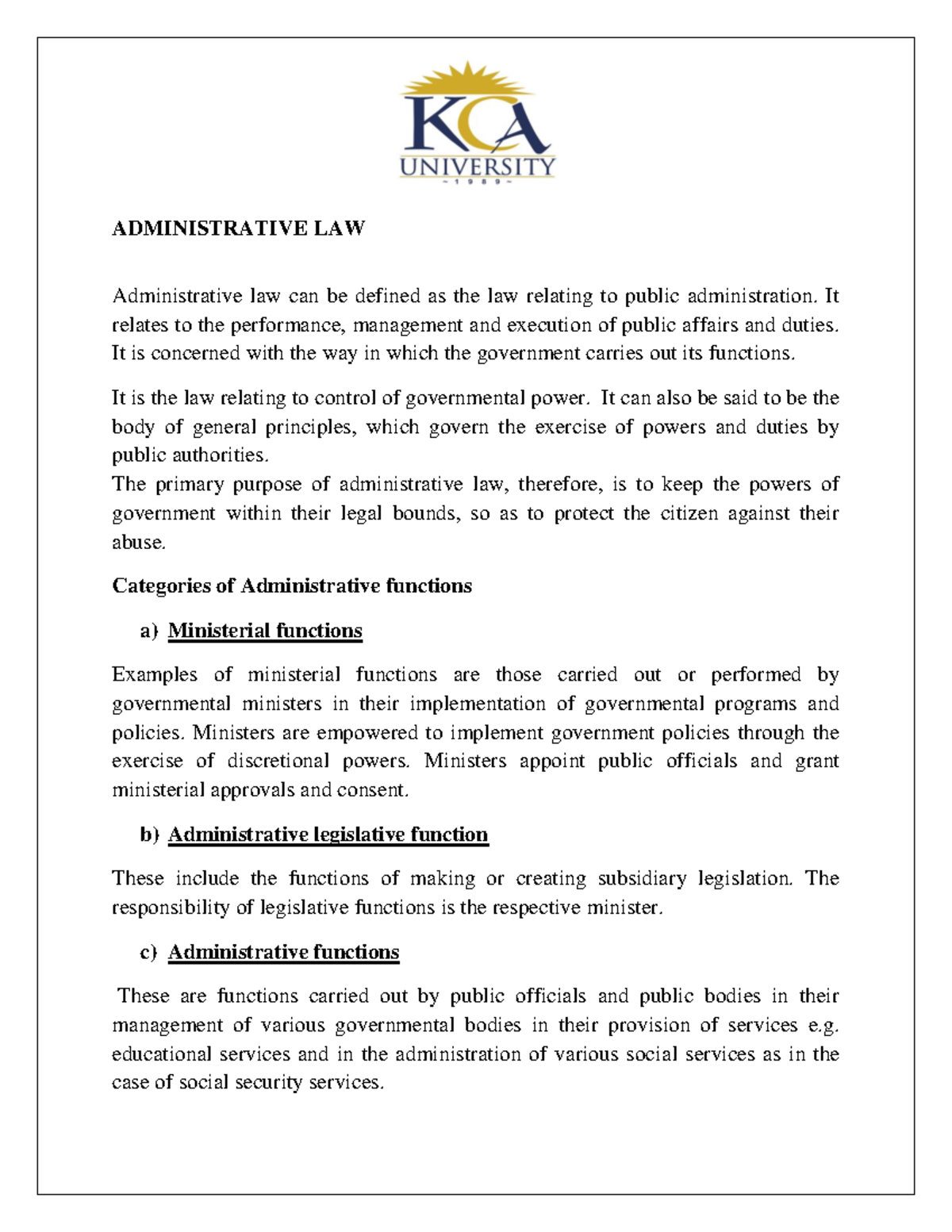 Administrative LAW Business Law UoN Studocu