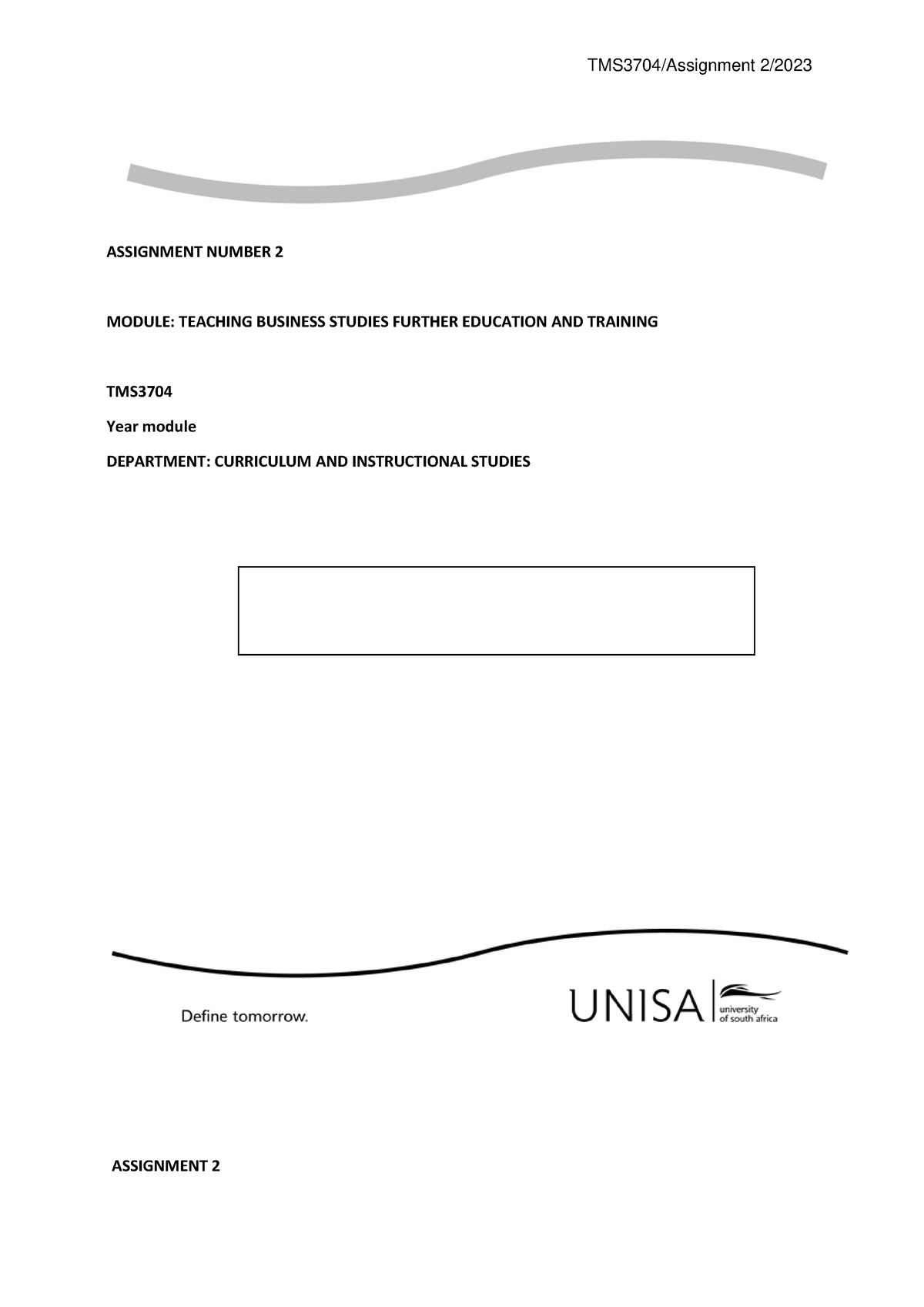 Assignment Number 2 - TMS3704/Assignment 2/ ASSIGNMENT NUMBER 2 MODULE ...