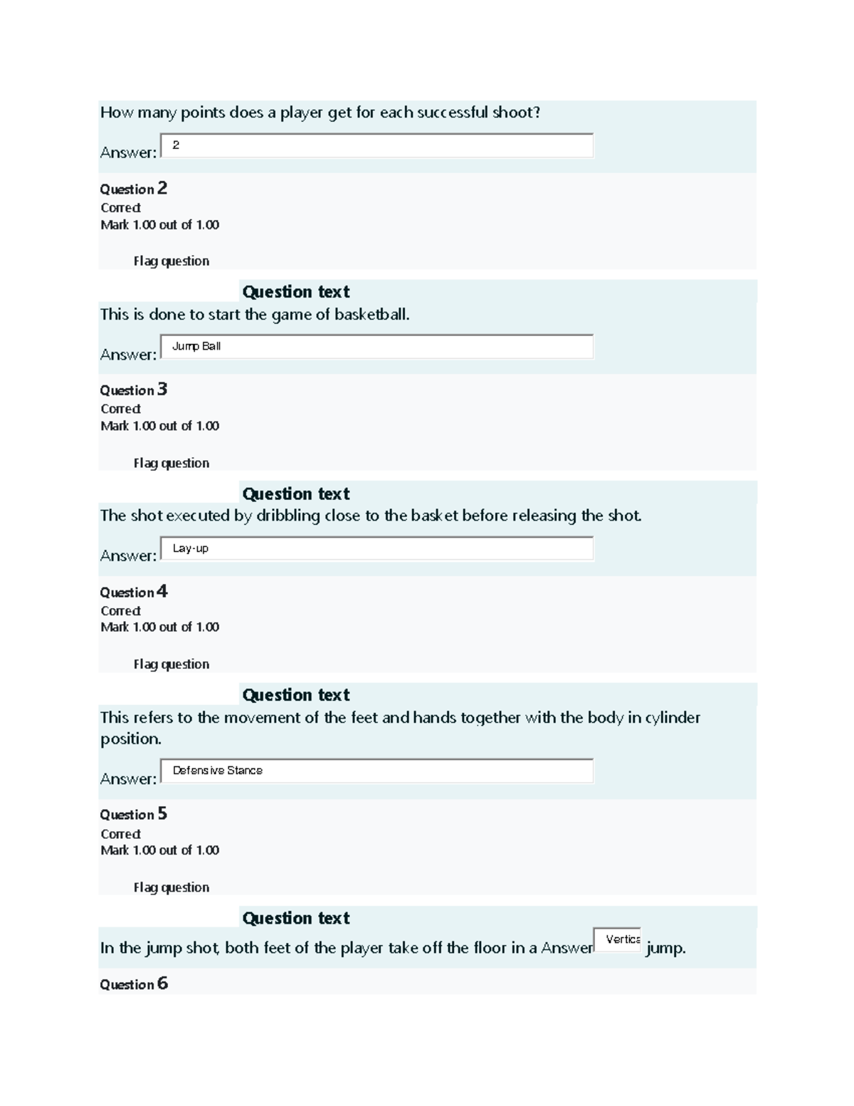 TEAM Sports MidtermQUIZ12 How many points does a player get for