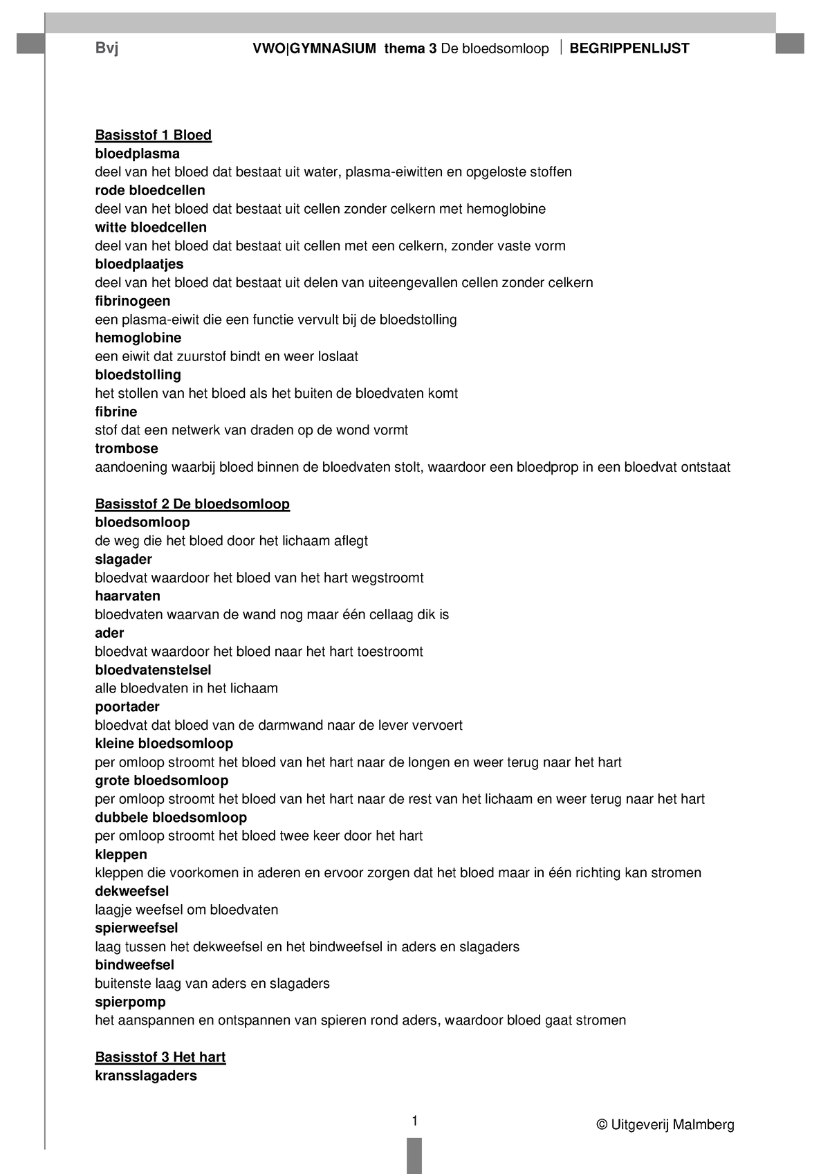 Bvj 2vg T3 Begrippenlijst - Basisstof 1 Bloed Bloedplasma Deel Van Het ...