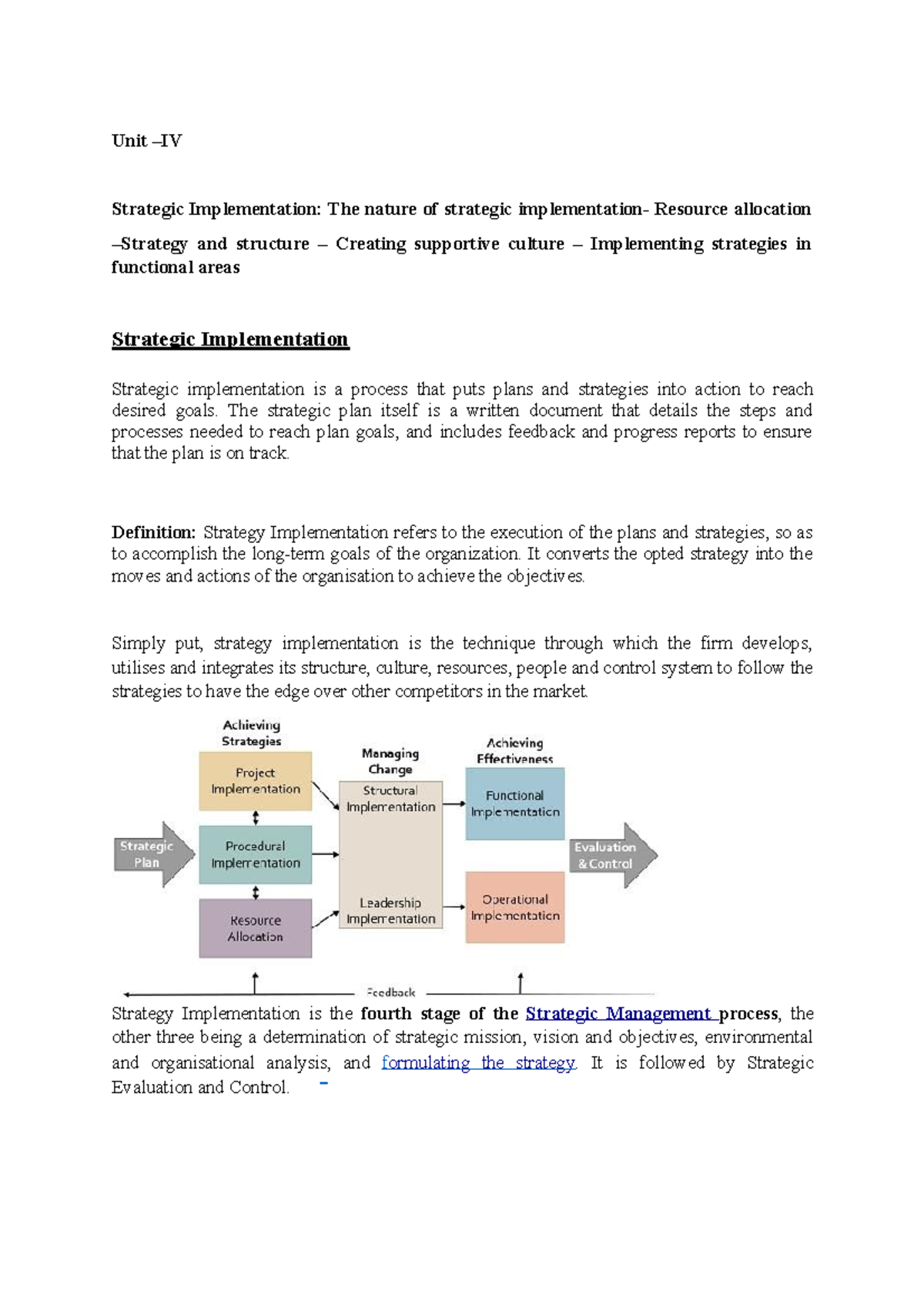 Strategig Management 4 - Unit –IV Strategic Implementation: The Nature ...