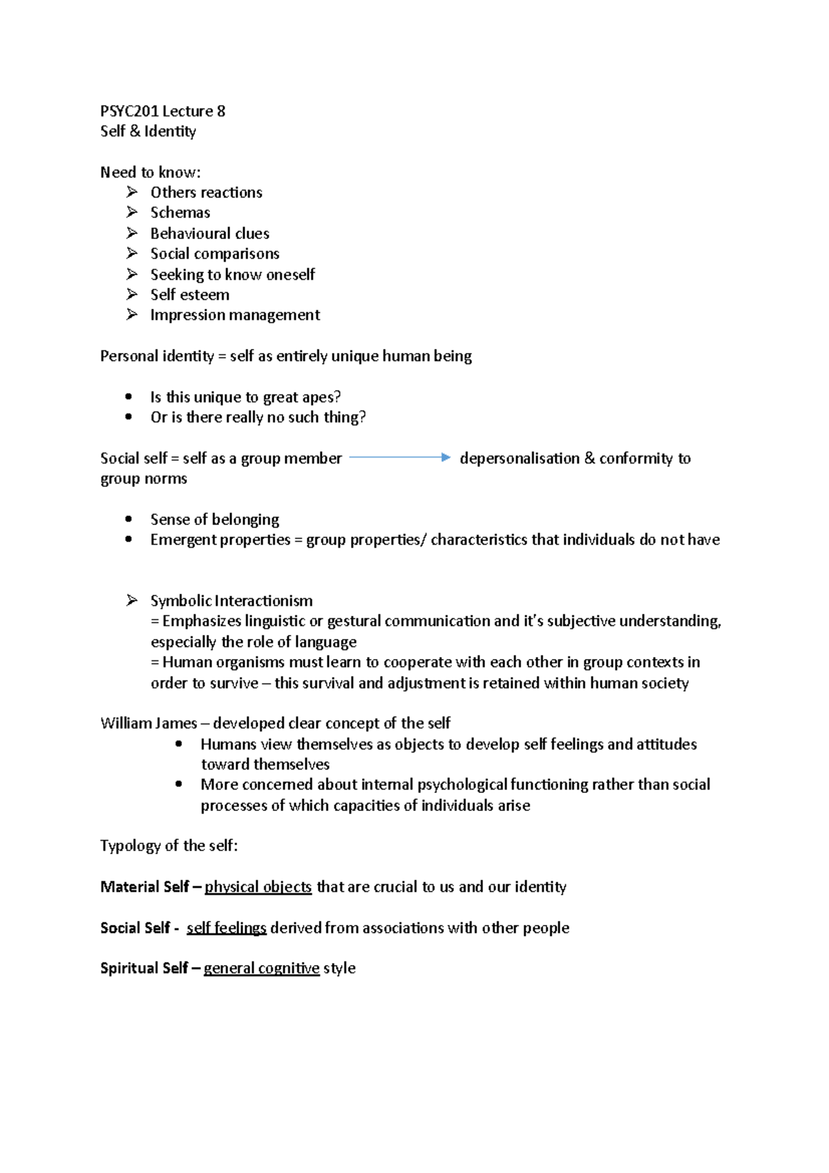 8-self-and-identity-lecture-notes-8-psyc201-lecture-8-self-amp