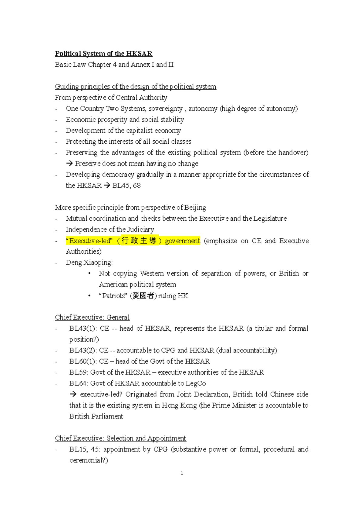 Political system notes - Constitutional Law - HKU - Studocu