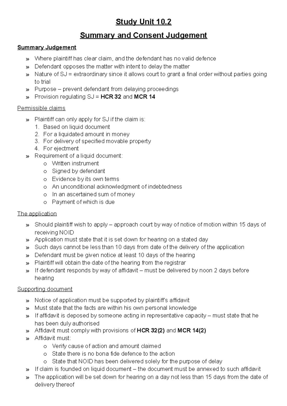 IURI 376 - Study Unit 10 - These summaries include processes pertaining ...