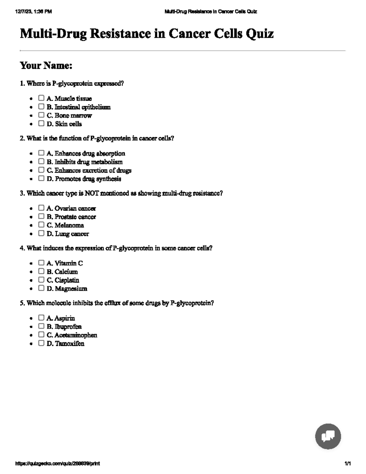 Anti cancer mcqs - practice questions - Biom4090 - Studocu