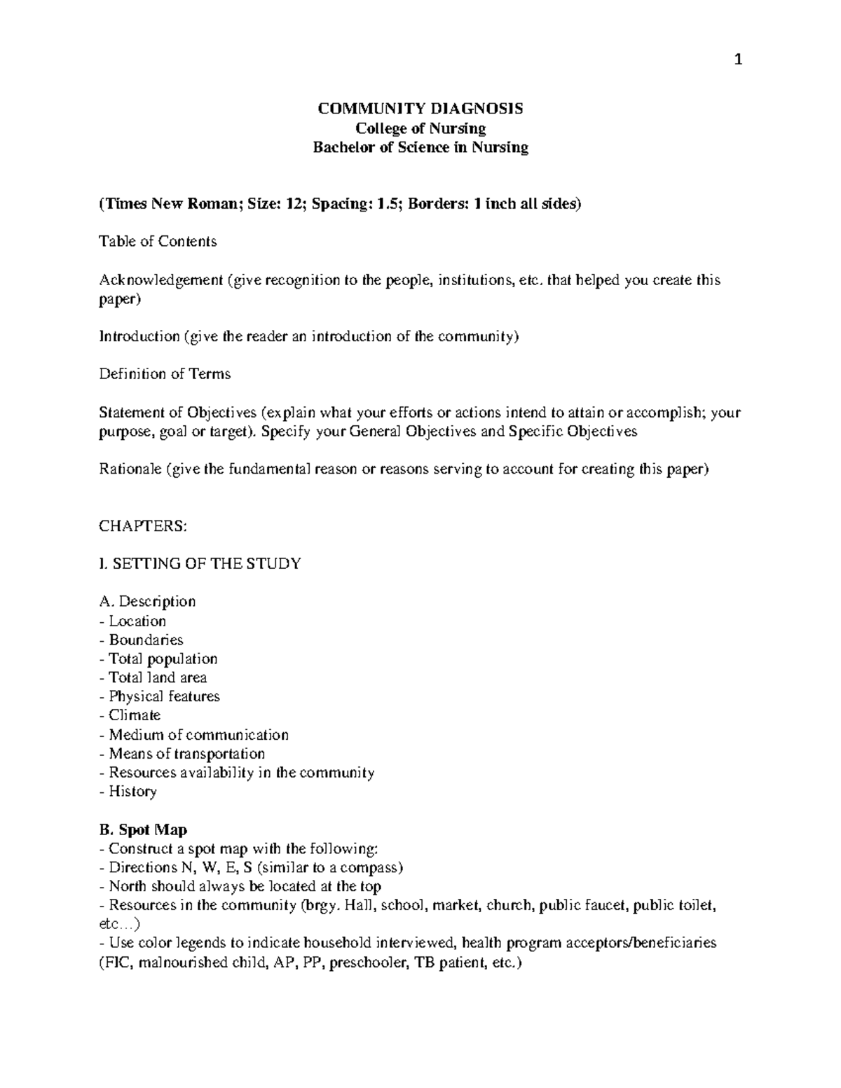 Community Diagnosis Format F2F Version - COMMUNITY DIAGNOSIS College of ...