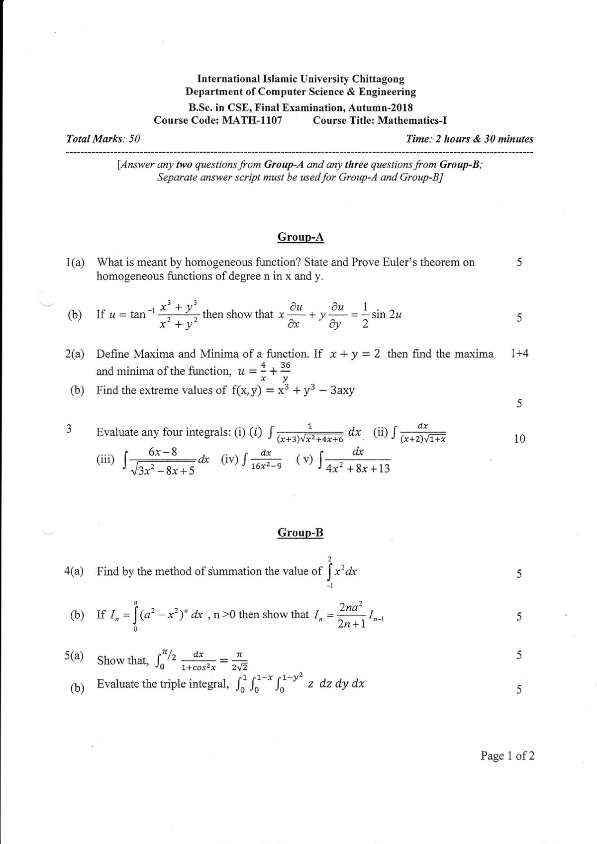 MATH-1107-Mathematics-I-CSE-Autumn-2018 2019 0724 0001 - International ...