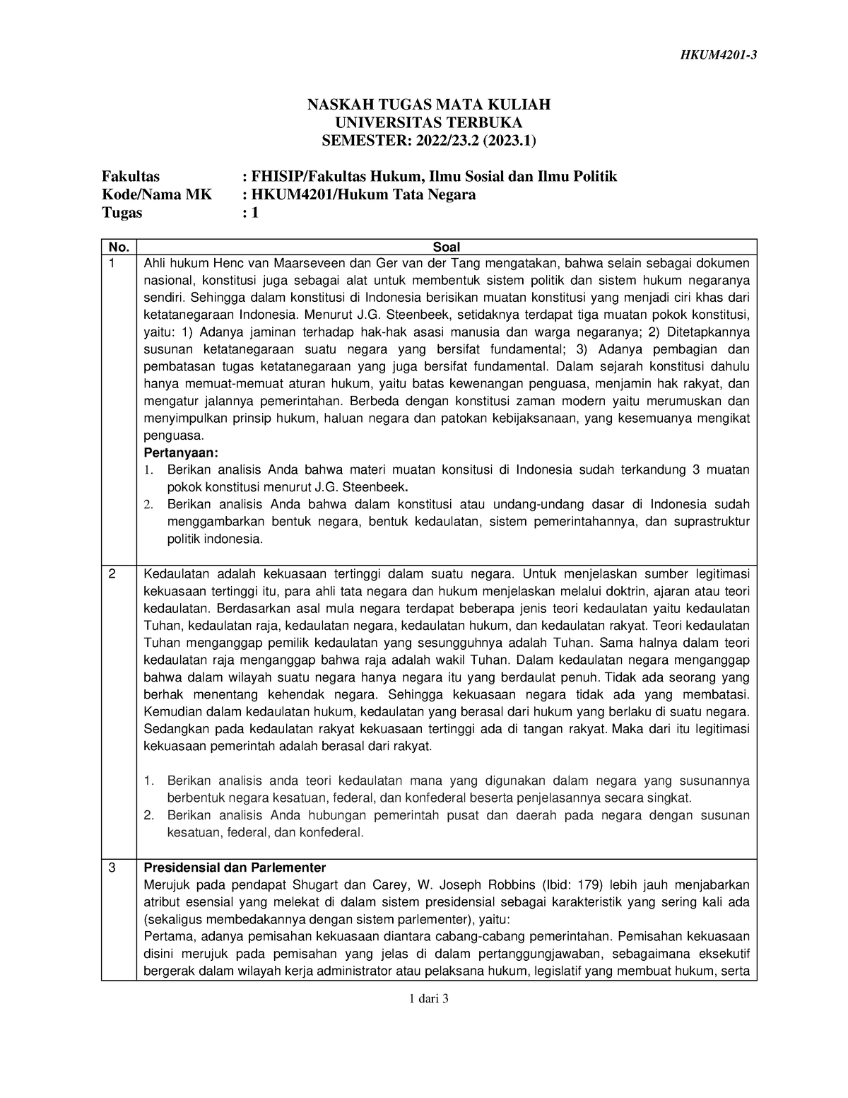 Soal Hkum4201 Tmk1 3 - HKUM4201- 1 Dari 3 NASKAH TUGAS MATA KULIAH ...