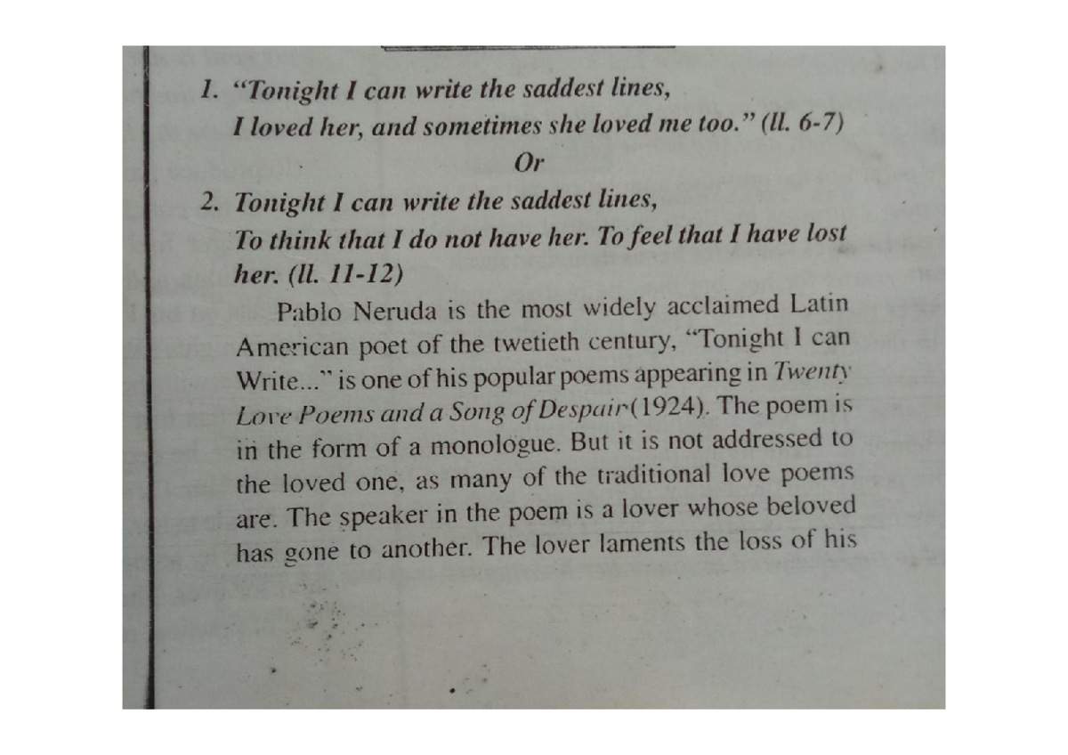 Chapter 14 annotation - Easy notes - 1. I can write the saddest lines ...