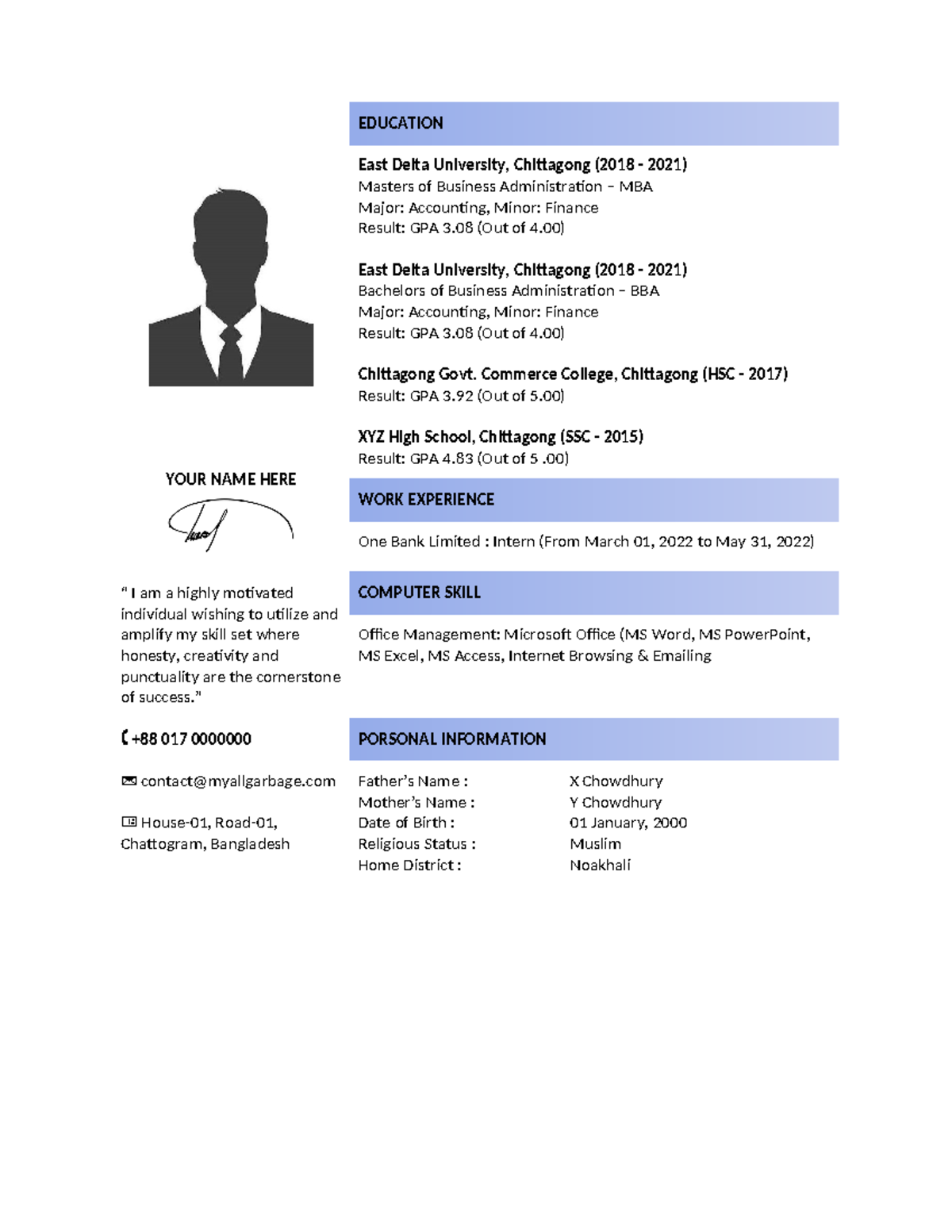 Common CV Format 07 o Pbi12vdw Y9UYew - EDUCATION East Delta University ...