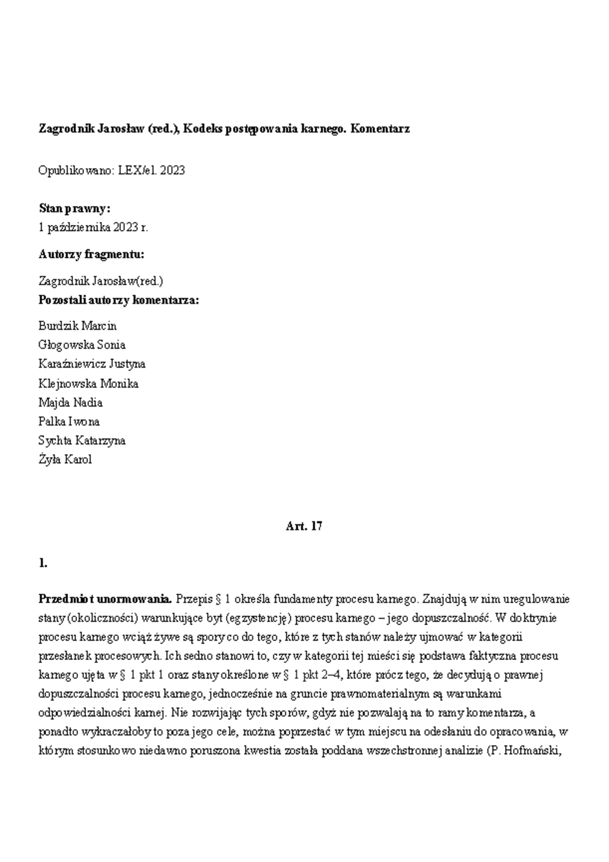 Art 17 Par 1 Pkt 7 Kpk Komentarz