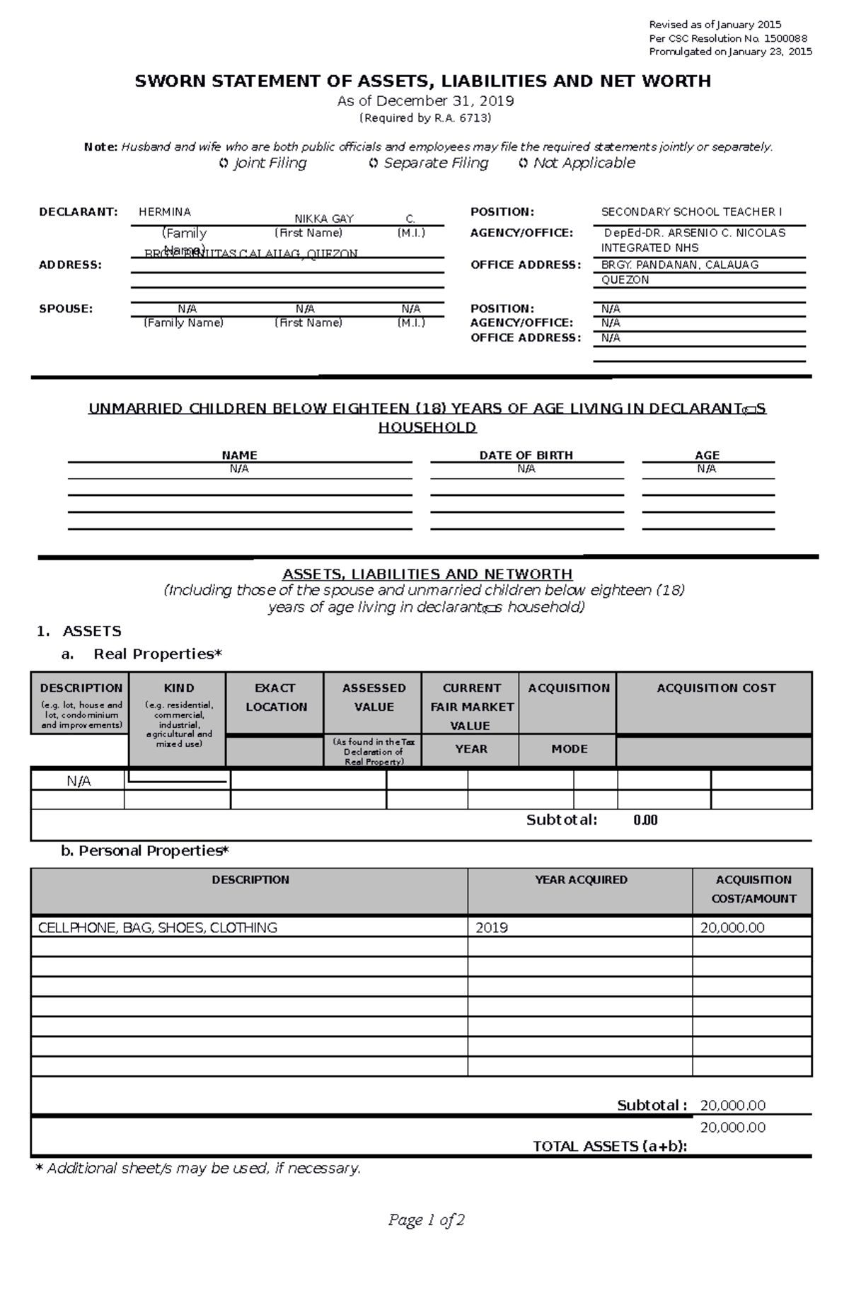 School forms and materials - Revised as of January 2015 Per CSC ...