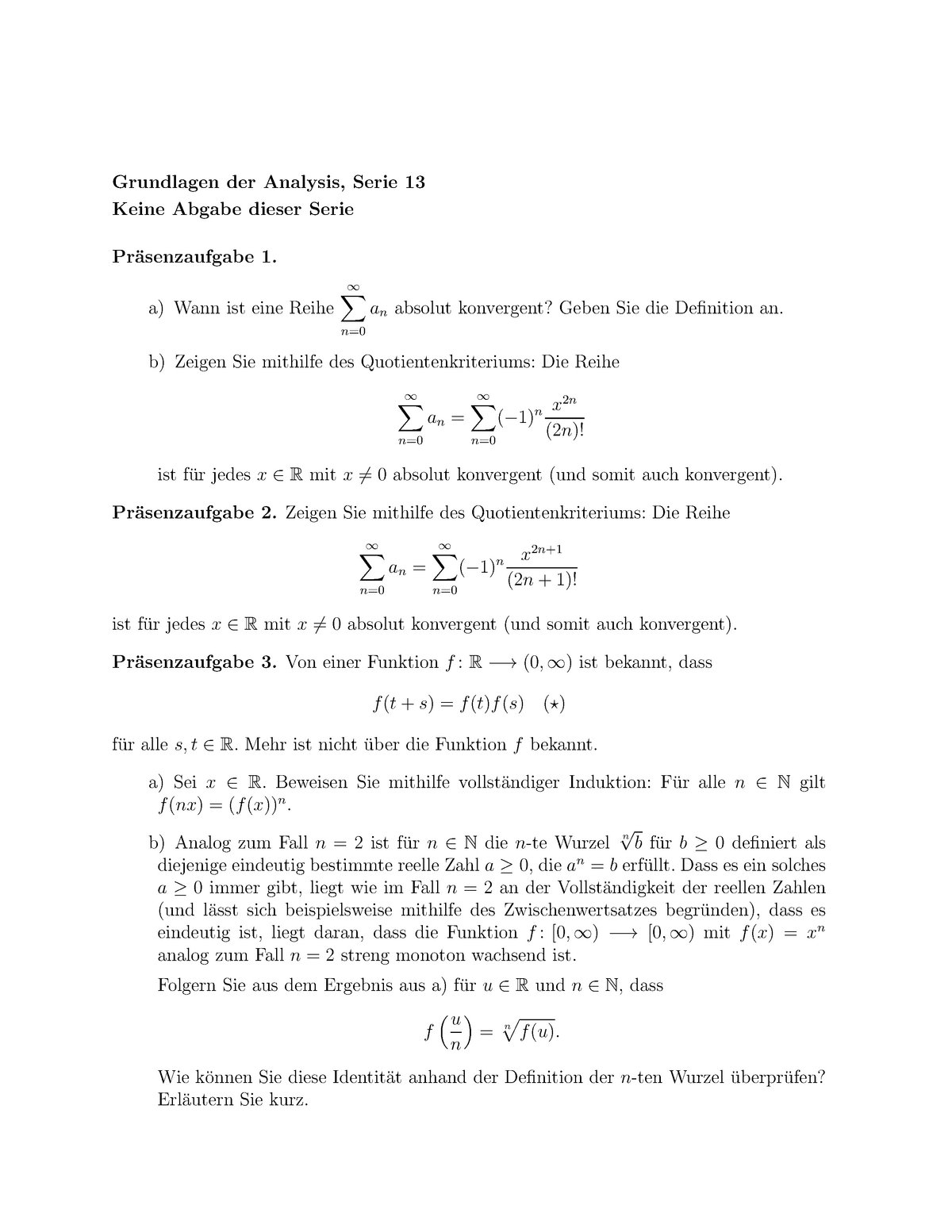 Übung Grundlagen Der Analysis (13) - Grundlagen Der Analysis, Serie 13 ...