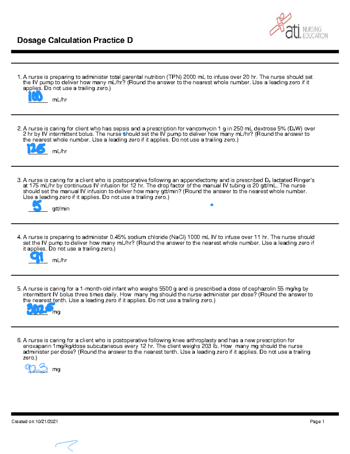 Dosage calculation pharm lab 04 Dosage Calculation Practice D A nurse
