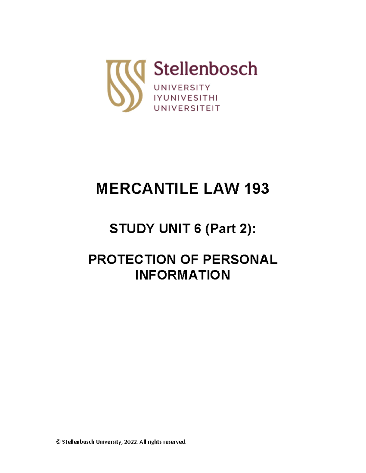 ML193 Study Unit 6 Part 2 Prescribed notes (2023) - MERCANTILE LAW 193 ...
