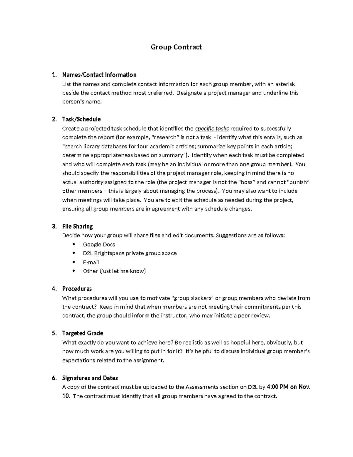 Group Contract - Group Contract Names/Contact Information List the ...