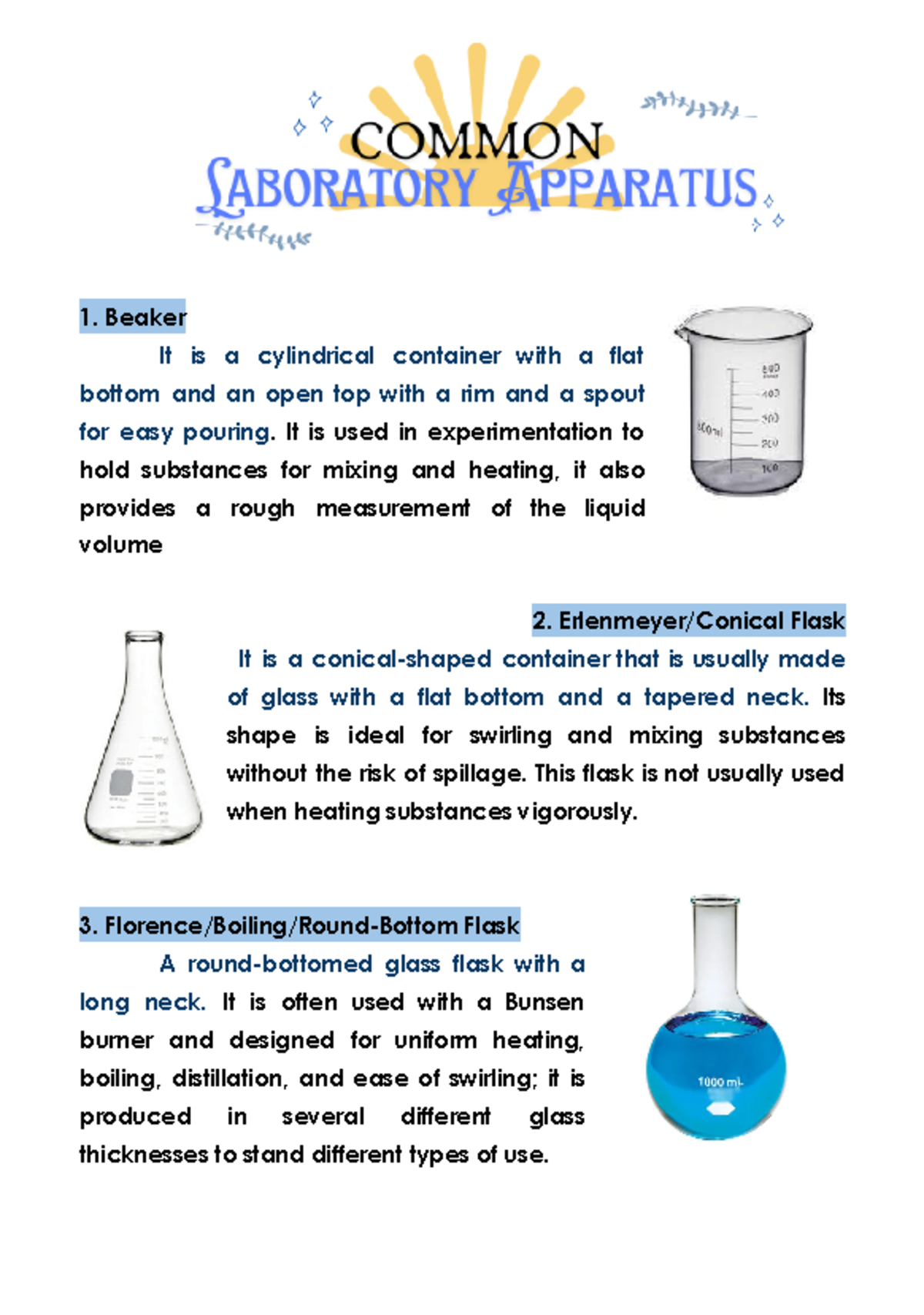 Gen Chem 1 - Notes for gen chem - Beaker It is a cylindrical container ...