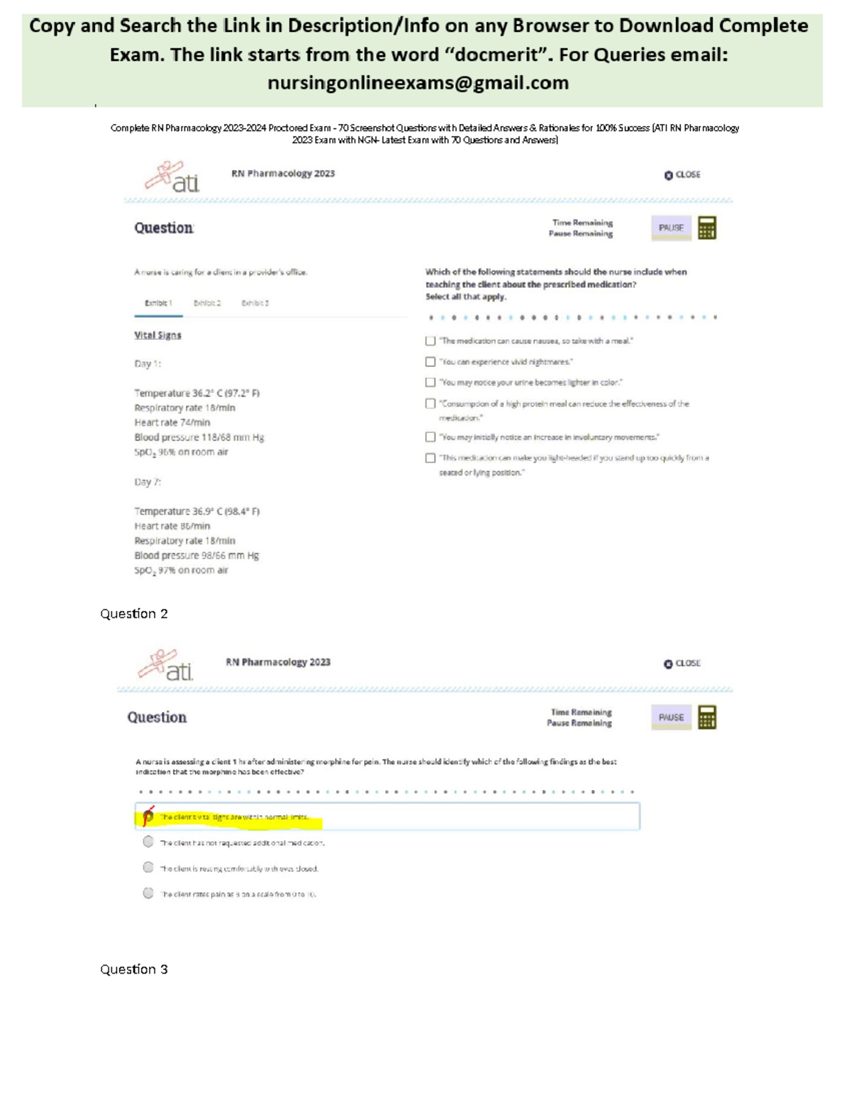 Complete RN Pharmacology 20232024 Proctored Exam 70 Screenshot