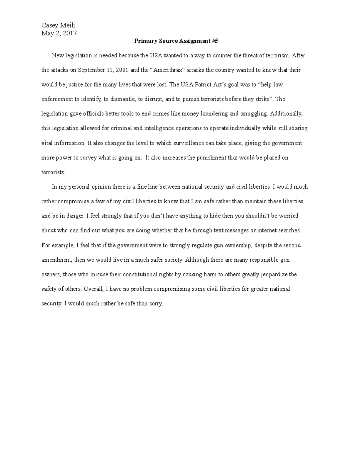 Primary Source 5 Casey Meili May 2, 2017 Primary Source Assignment