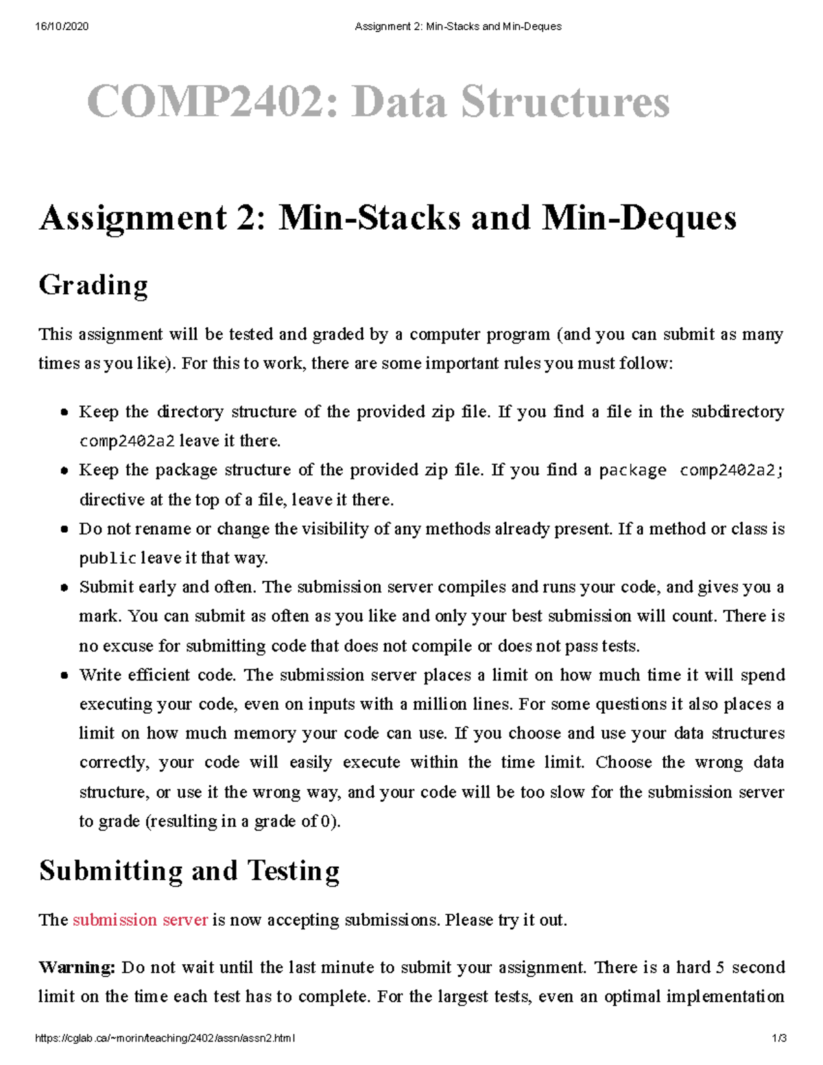 Assignment 2 Min-Stacks and Min-Deques - 16/10/2020 Assignment 2: Min ...