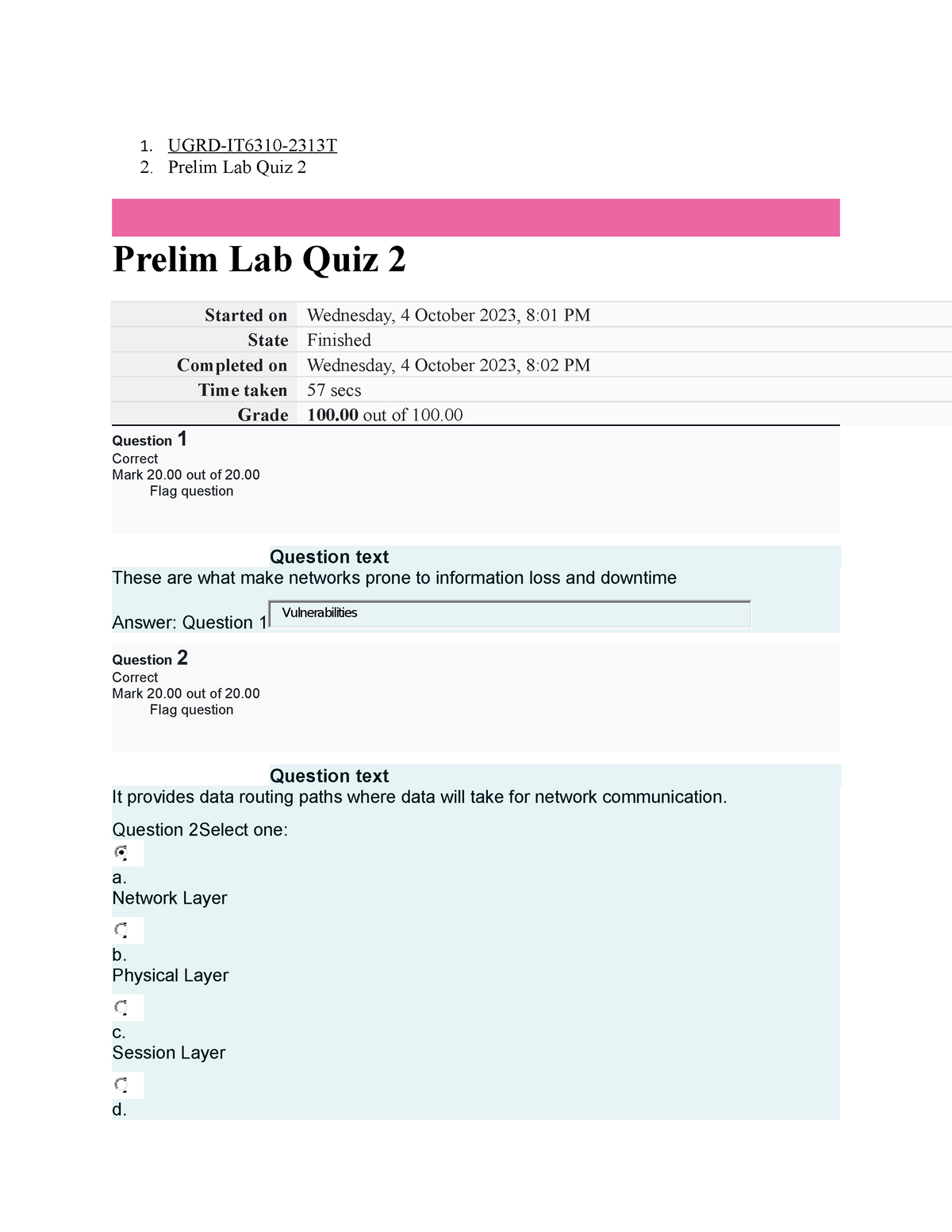 UGRD-IT6310 Network Security Prelim Lab Quiz 2 - 1. UGRD-IT6310-2313T ...