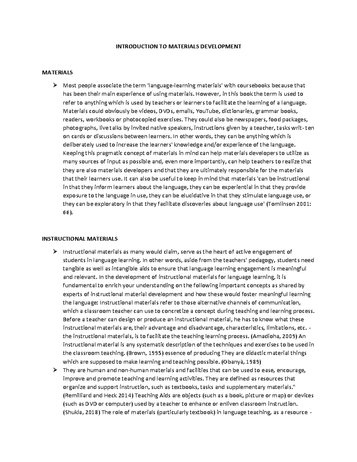 Introduction TO Materials Development INTRODUCTION TO MATERIALS
