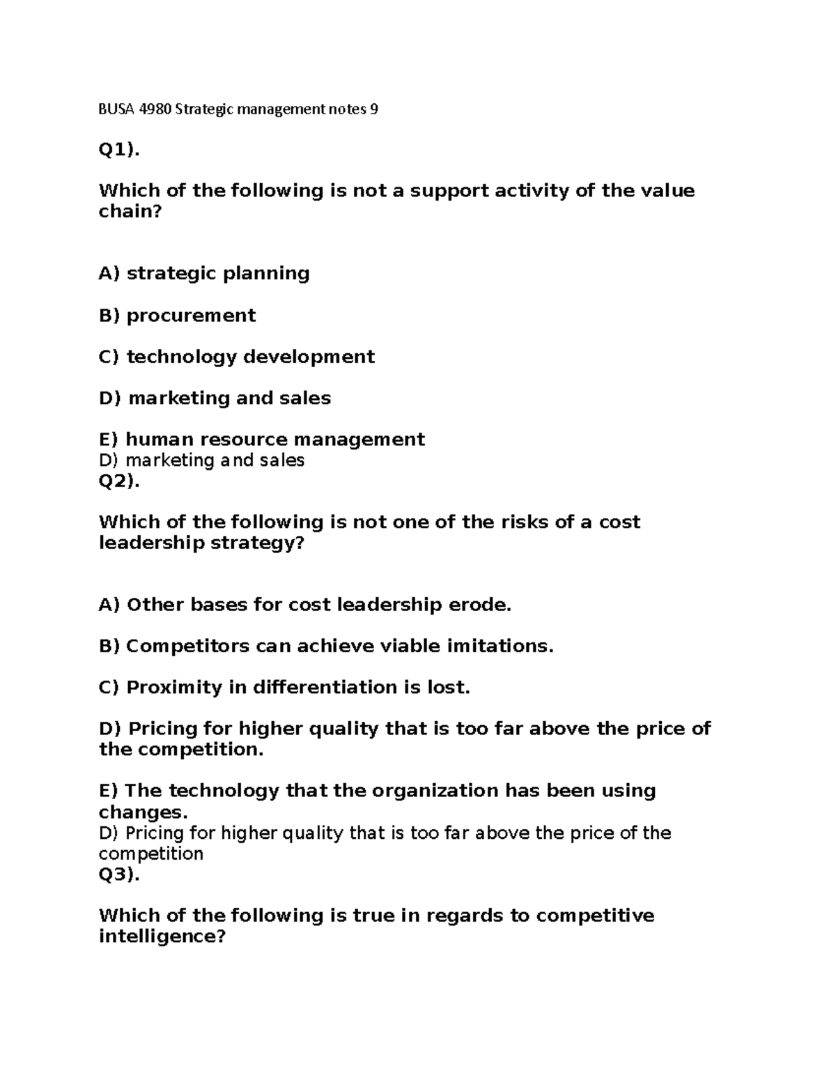BUSA 4980 Strategic management notes 9 - BUSA 4980 Strategic management ...