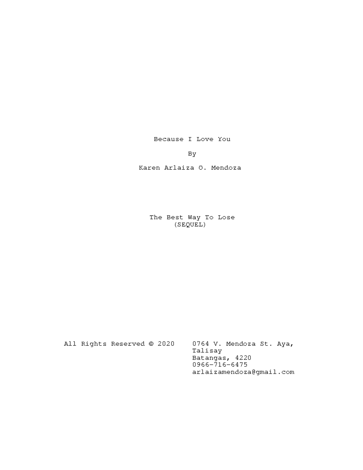 Because I Love You - Script Format - Because I Love You By Karen ...