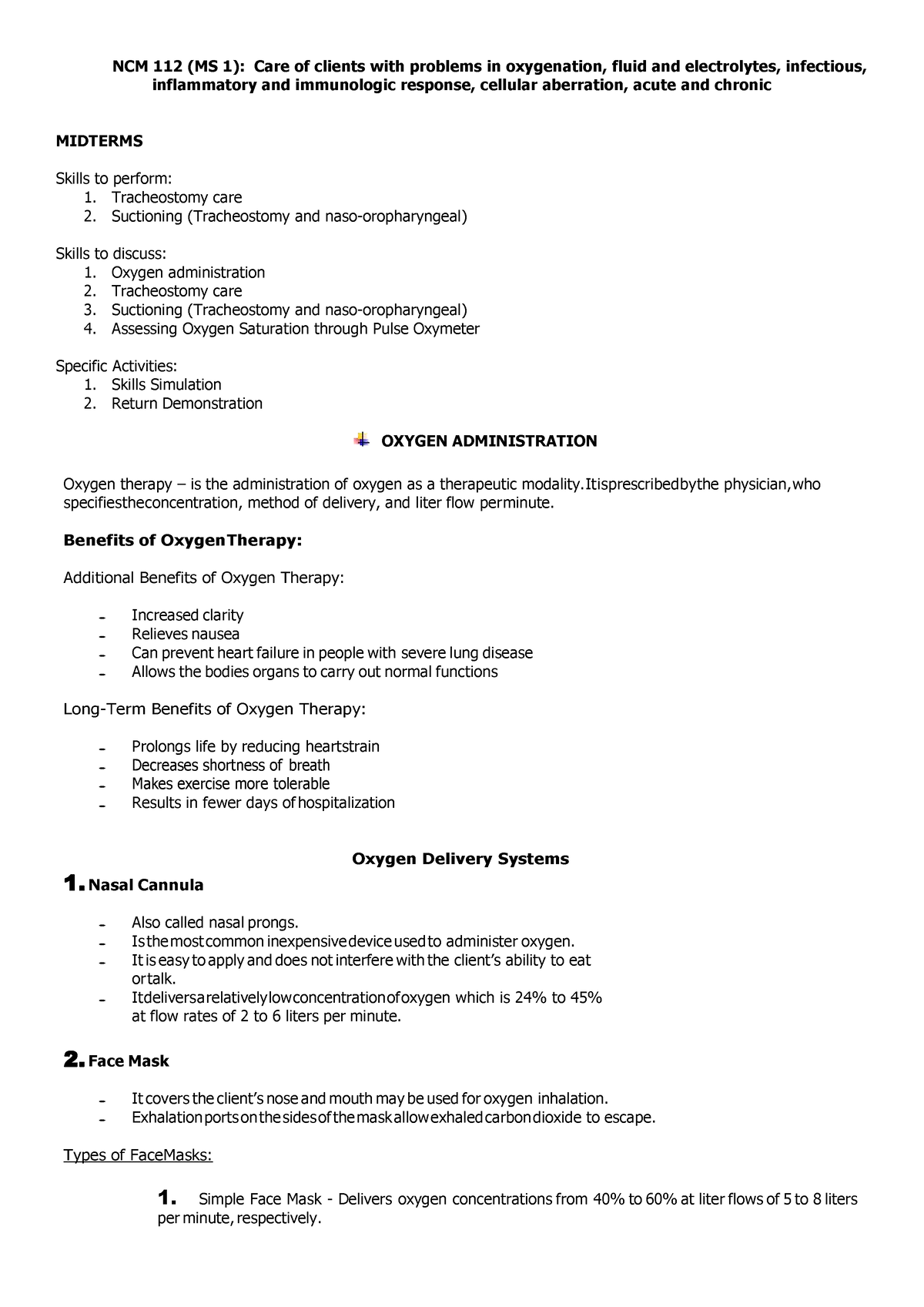 NCM 112 Midterm LAB 2022 - NCM 112 (MS 1): Care Of Clients With ...