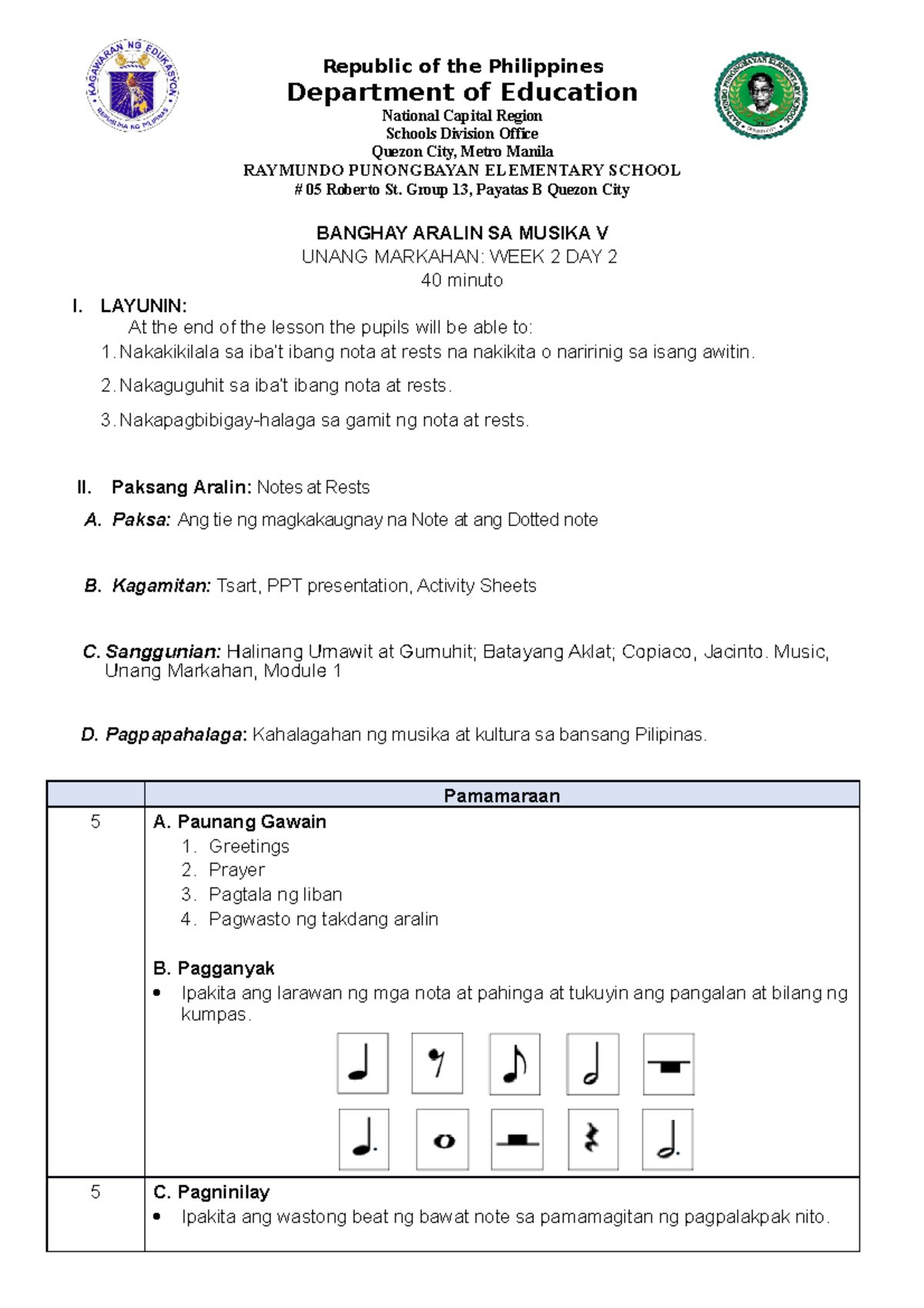 Mapeh 5 Q1 WK 2 D2 Music - Notes - Republic Of The Philippines ...