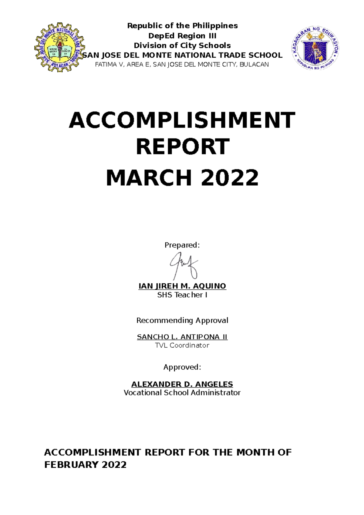 April 2022 Aquino Accomplishment Report - Republic of the Philippines ...