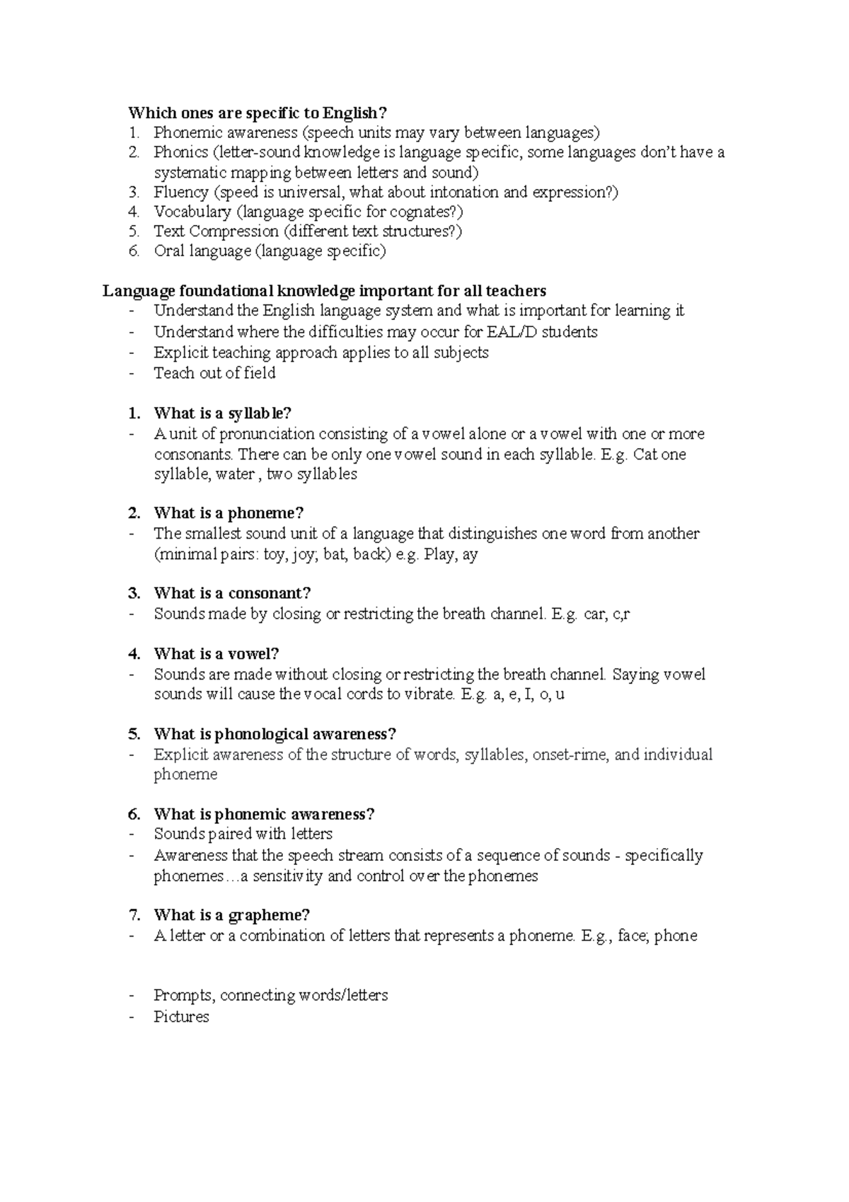 Week 3 - lecture notes - Which ones are specific to English? Phonemic ...