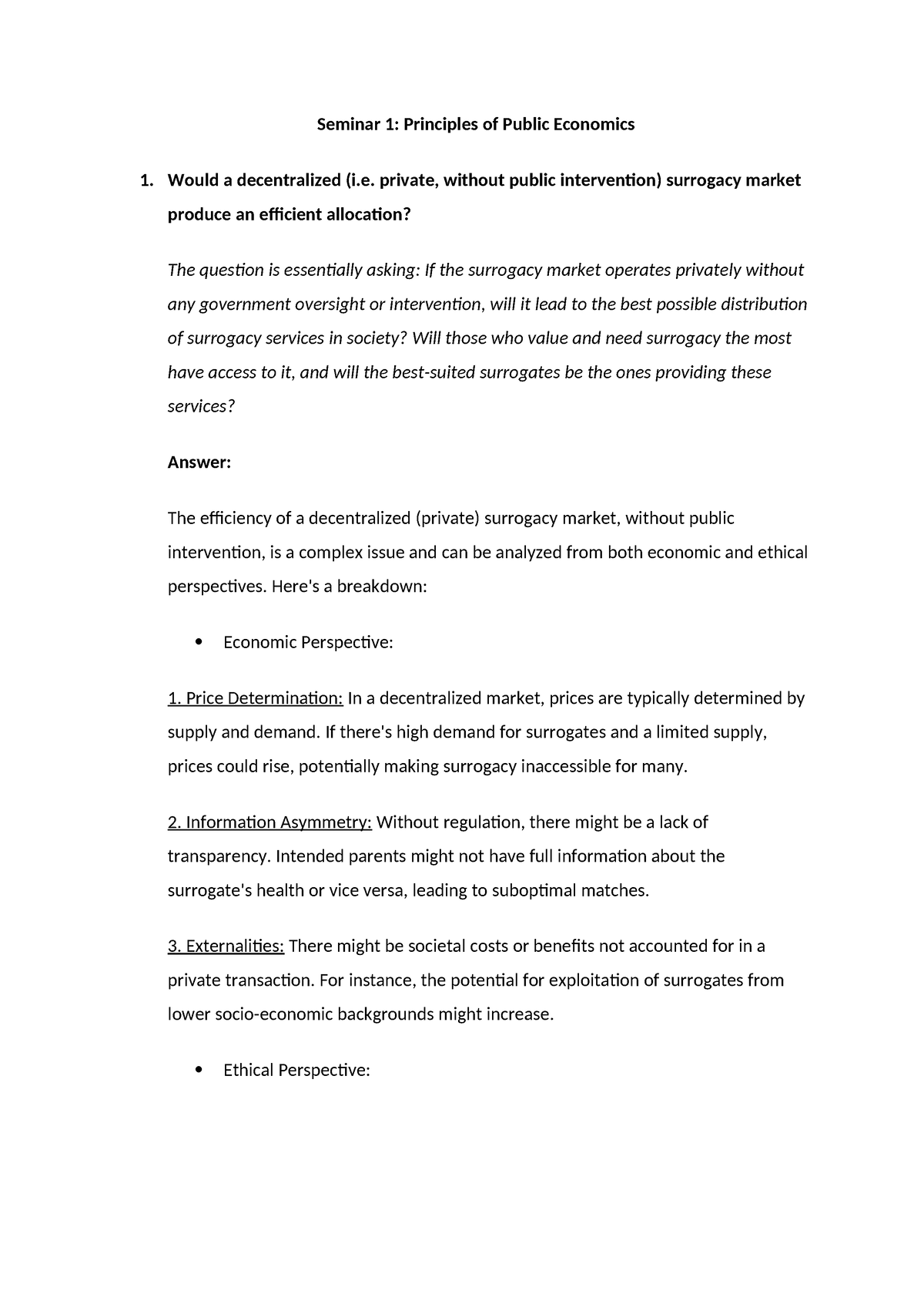 Seminar 1- Principles Of Public Economics - Seminar 1: Principles Of ...