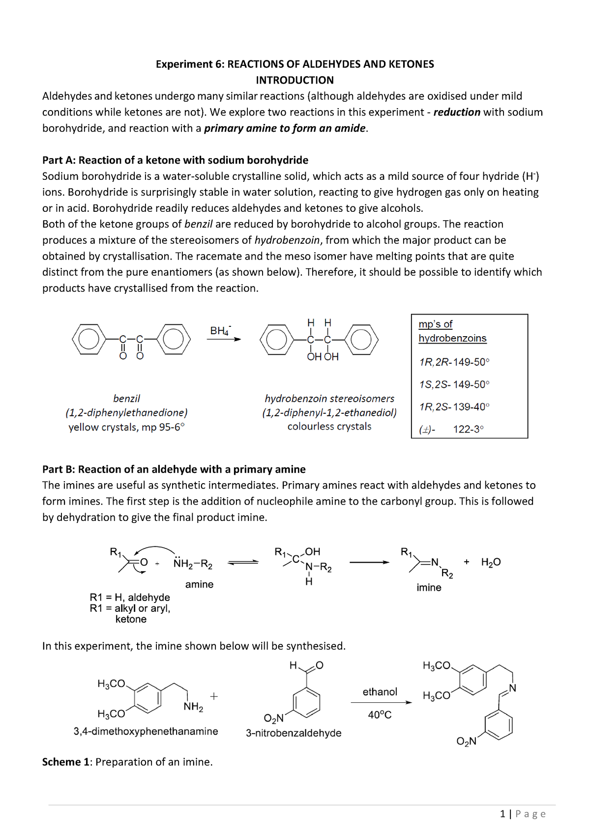 Experiment 6 1 1 P A G E Experiment 6 Reactions Of Aldehydes And