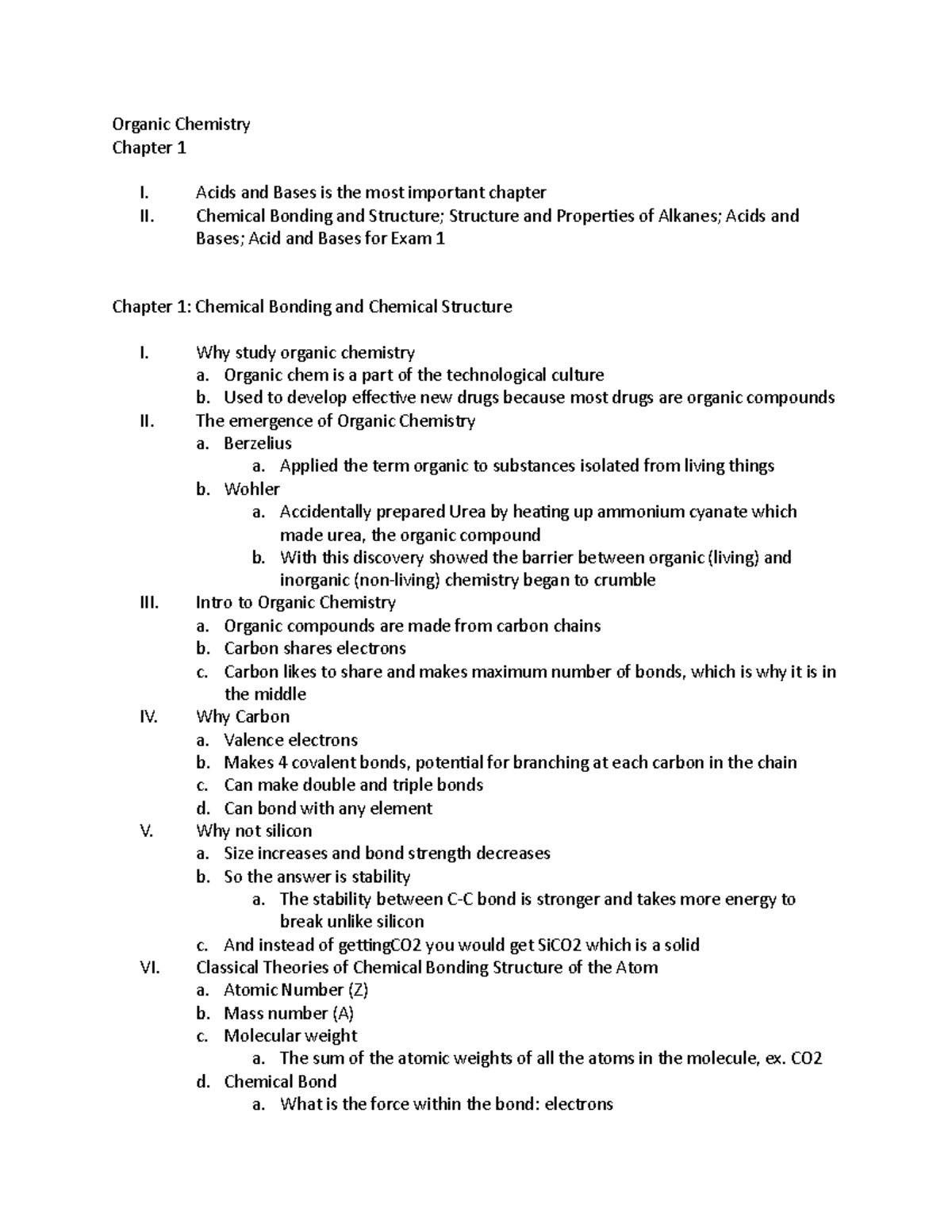 Organic Chemistry chapter 1 - Organic Chemistry Chapter 1 I. II. Acids ...