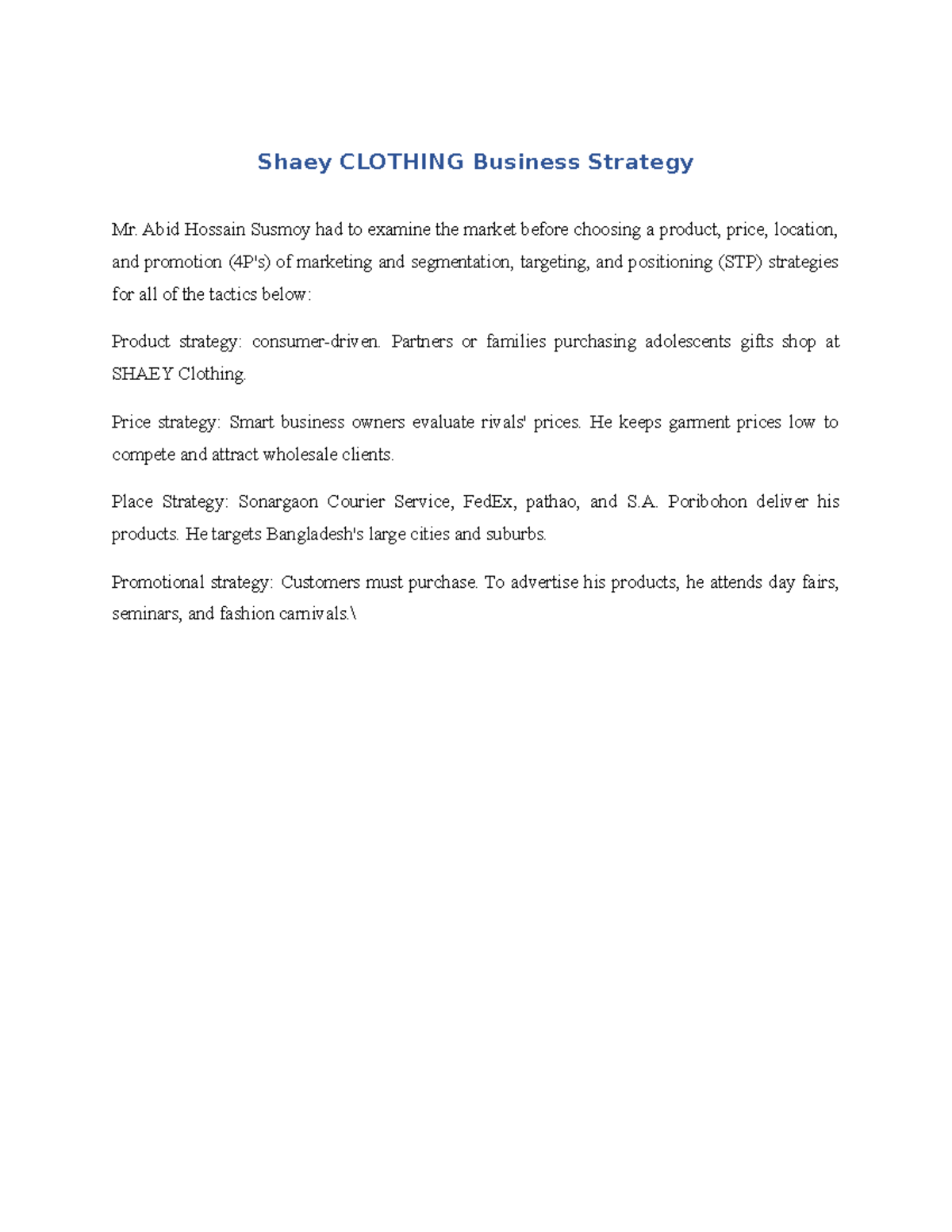 New Microsoft Word Document - Shaey CLOTHING Business Strategy Mr. Abid ...