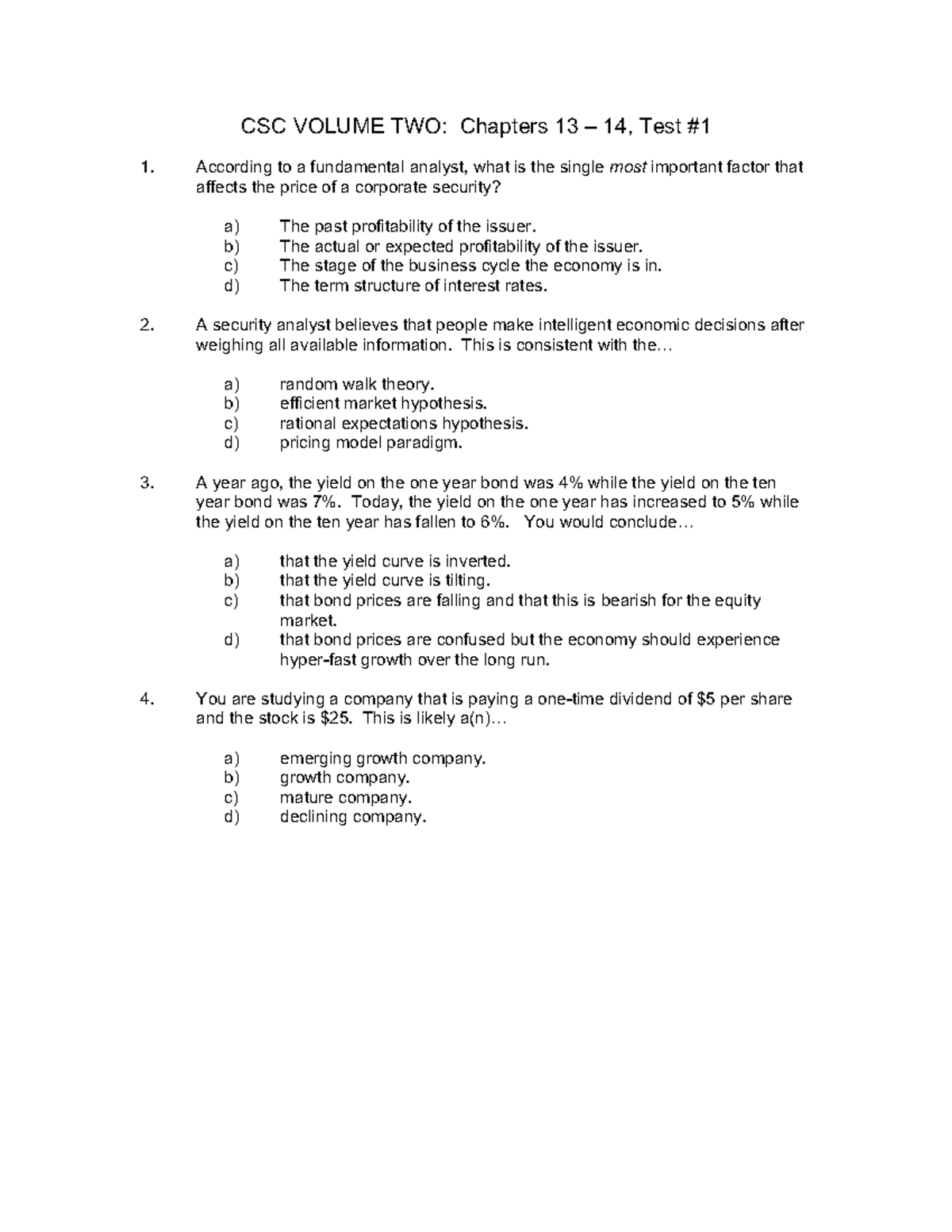 Sample Questions - CSC VOLUME TWO: Chapters 13 – 14, Test According To ...