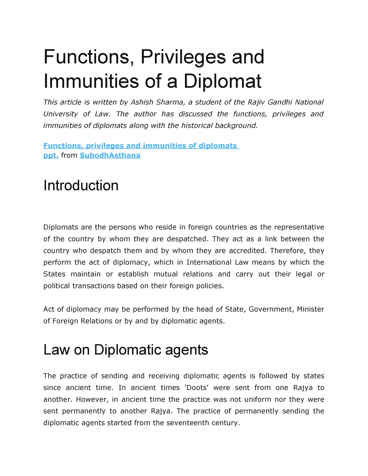 notes-on-diplomatic-law-functions-privileges-and-immunities-of-a