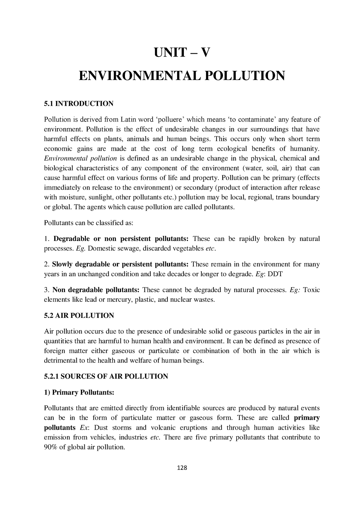 Environmental Pollution EVS - UNIT – V ENVIRONMENTAL POLLUTION 5 ...