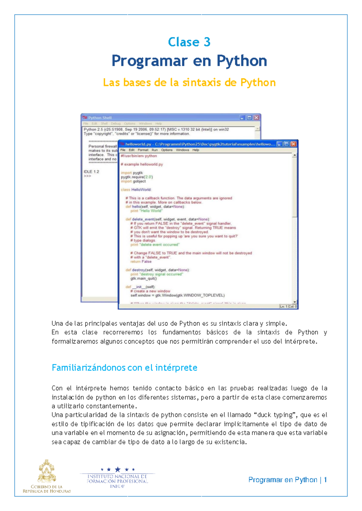 Clase 3 - Las bases de la sintaxis - Clase 3 Programar en Python Las ...